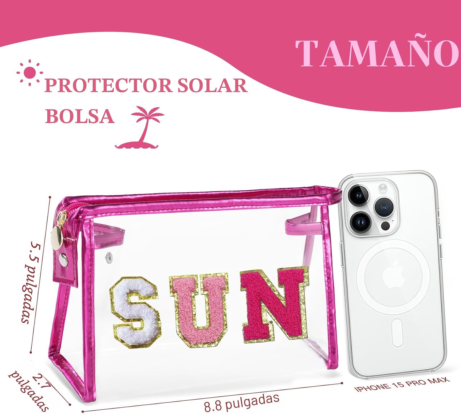 BOLSA DE MAQUILLAJE COSHAYSOO TRANSPARENTE PARA PROTECTOR SOLAR Y ACCESORIOS DE PLAYA - 2