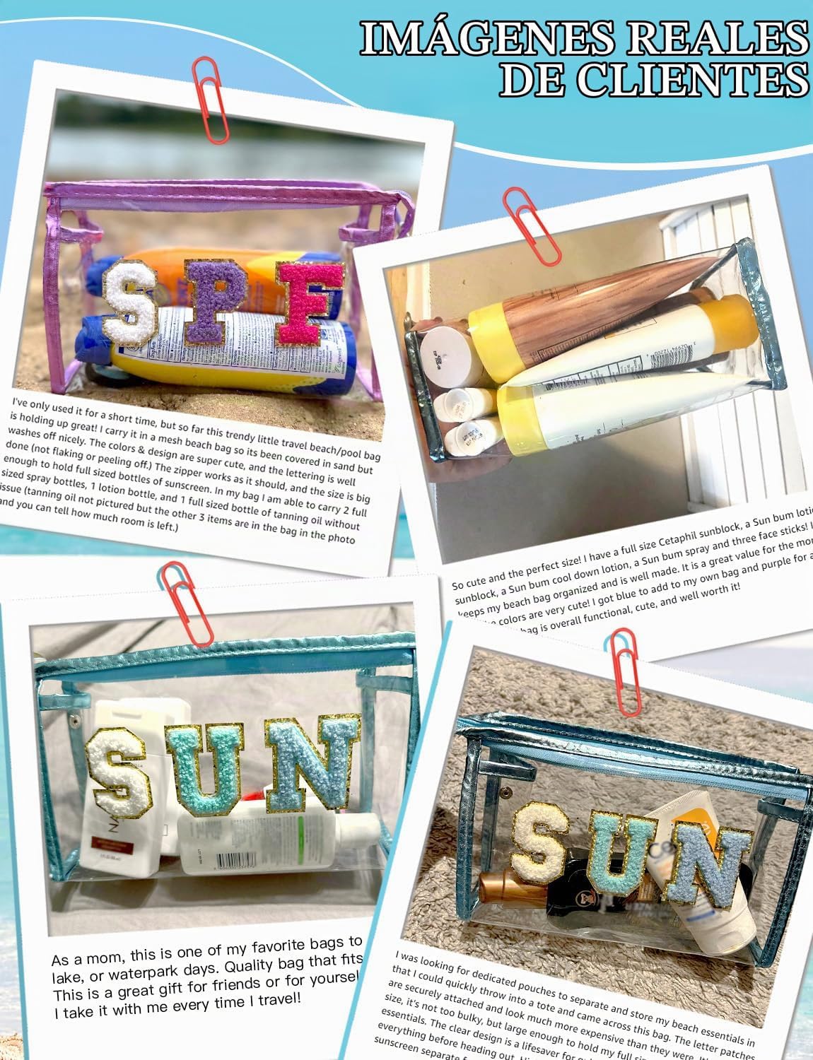 BOLSA DE MAQUILLAJE COSHAYSOO TRANSPARENTE PARA PROTECTOR SOLAR Y ACCESORIOS DE PLAYA - 4