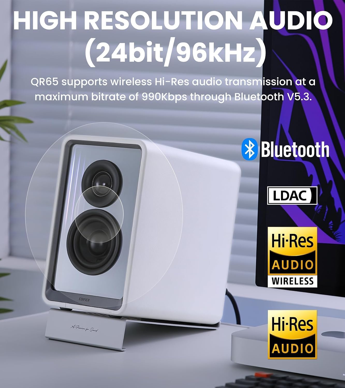 PARLANTE EDIFIER QR65 RGB LIGHT DESKTOP ACTIVE MONITOR 70W RMS HI-RES AUDIO BLANCO - 3