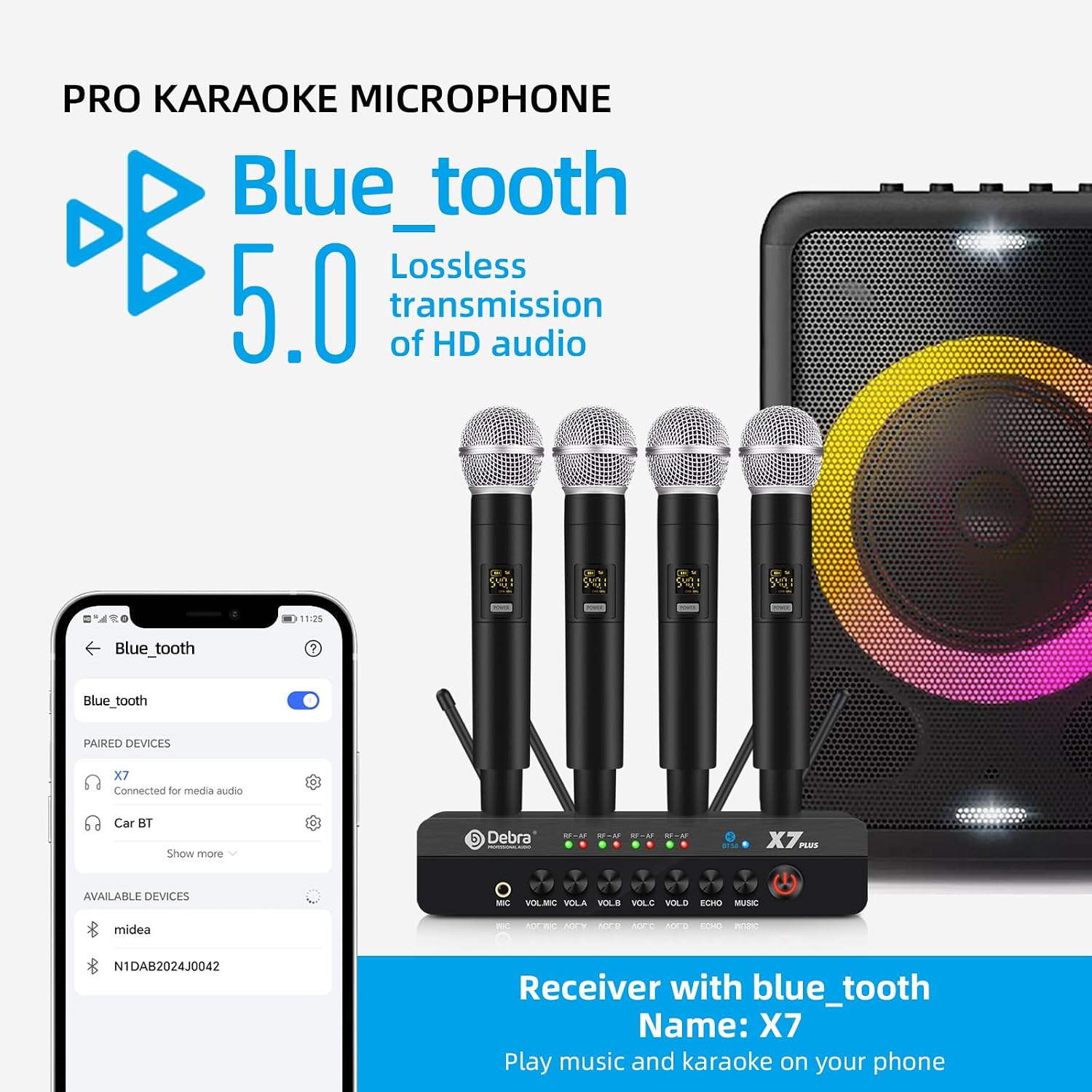 MICRÓFONO INALÁMBRICO UHF FROKET SISTEMA 4 CANALES CON BLUETOOTH Y DSP - 4