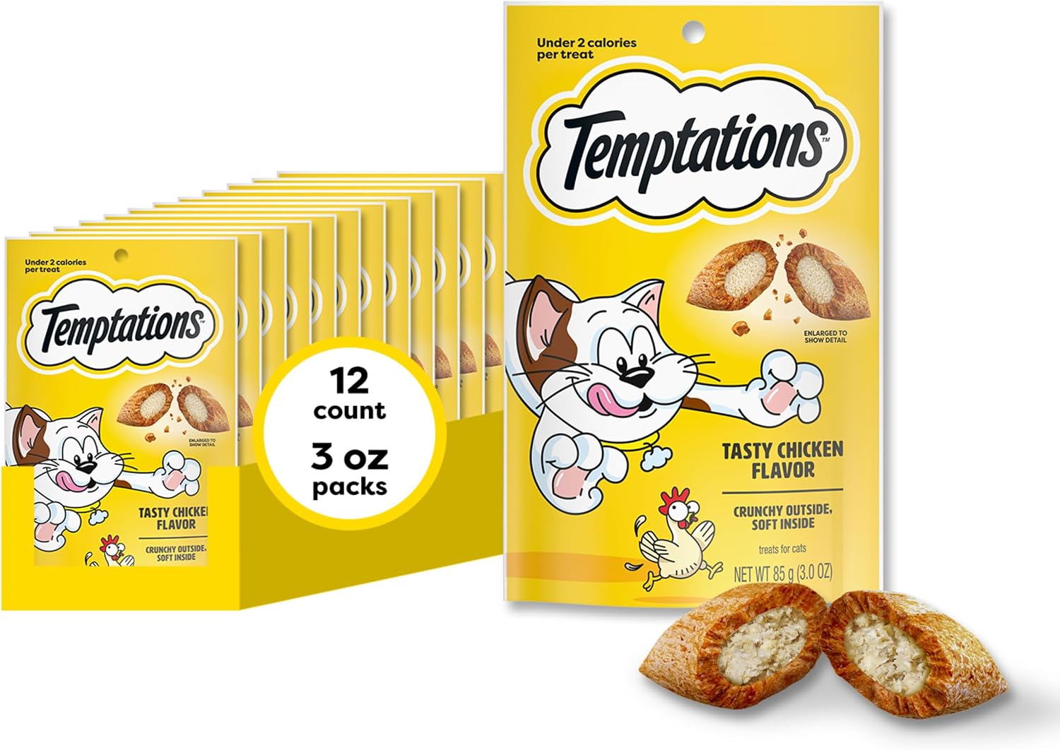 TEMPTATIONS CLASSIC SNACKS PARA GATOS SABOR POLLO 3 OZ PACK 12 - 1