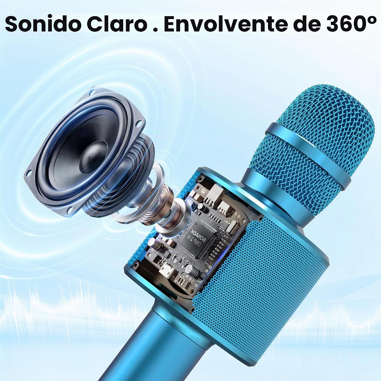 MICRÓFONO BONAOK WIRELESS BLUETOOTH KARAOKE 3 EN 1 AZUL Q37 - 2