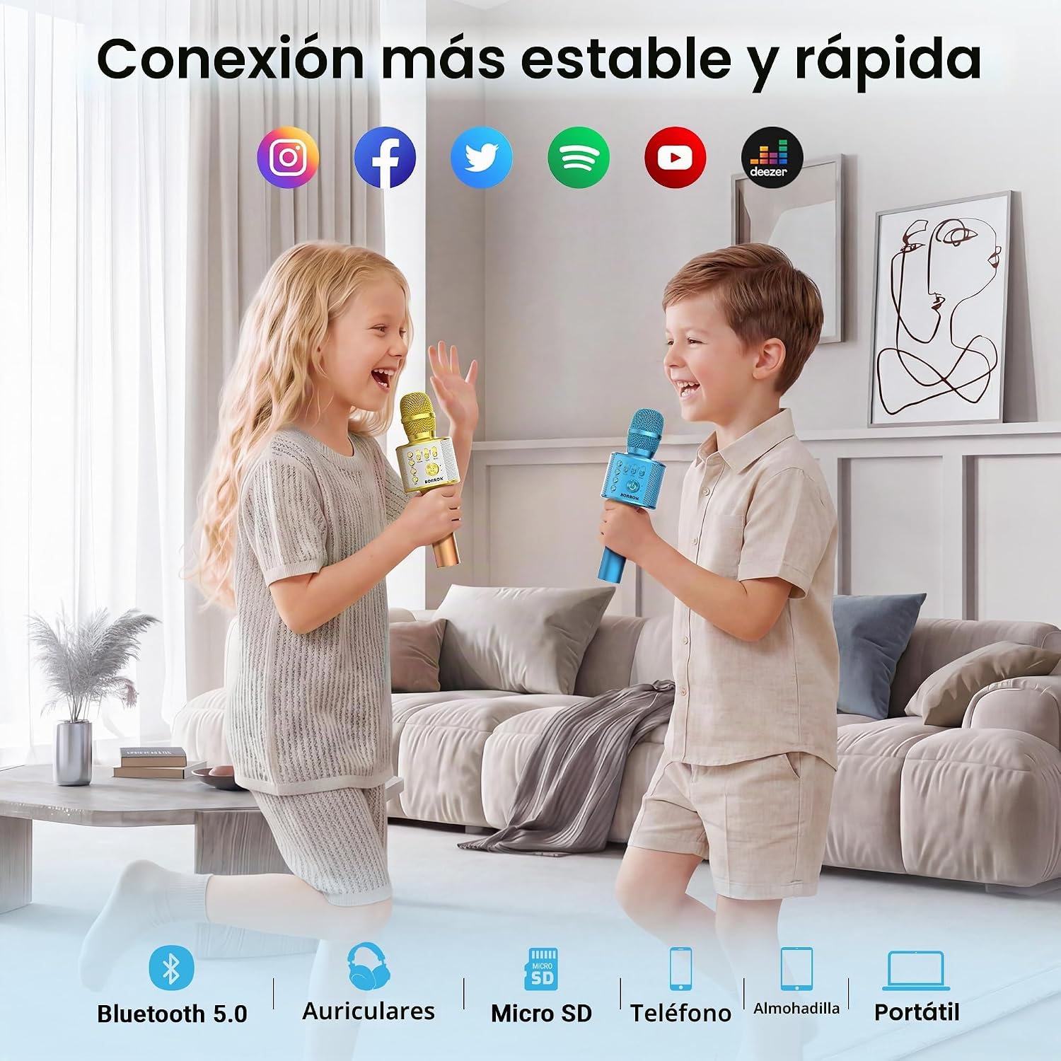 MICRÓFONO BONAOK WIRELESS BLUETOOTH KARAOKE 3 EN 1 AZUL Q37 - 3