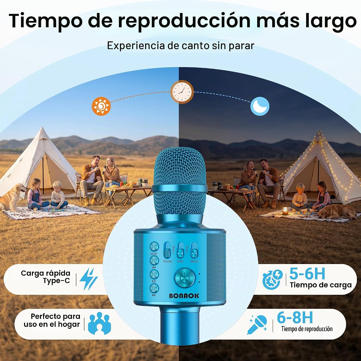 MICRÓFONO BONAOK WIRELESS BLUETOOTH KARAOKE 3 EN 1 AZUL Q37 - 4