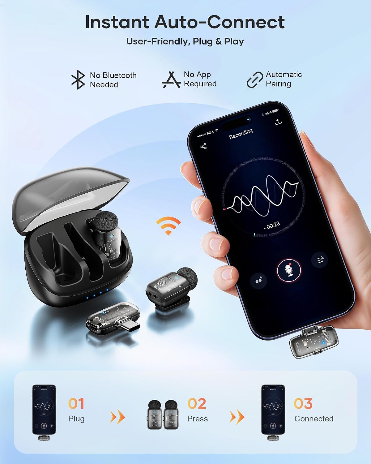 MICRÓFONO INALÁMBRICO KUKIHO MINI 2 PARA IPHONE Y ANDROID CON ESTUCHE DE CARGA - 2