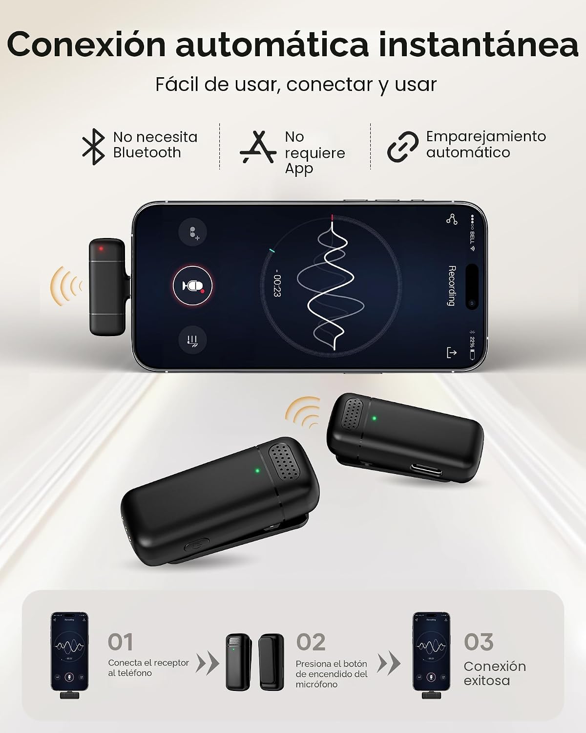 MICRÓFONO INALÁMBRICO KUKIHO TIPO LAVALIER CON ESTUCHE DE CARGA, 36 HORAS DE AUTONOMÍA Y CANCELACIÓN DE RUIDO - 2