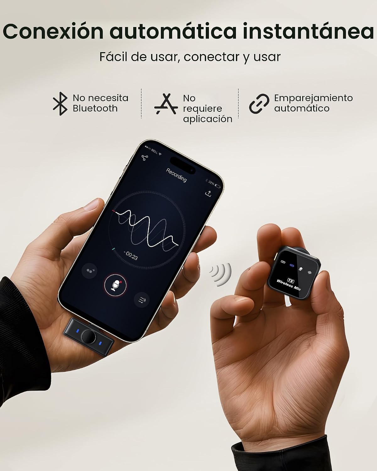 MICRÓFONO INALÁMBRICO KUKIHO TIPO LAVALIER PARA IPHONE IPAD ANDROID CON ESTUCHE DE CARGA Y 80 HORAS DE BATERÍA - 2