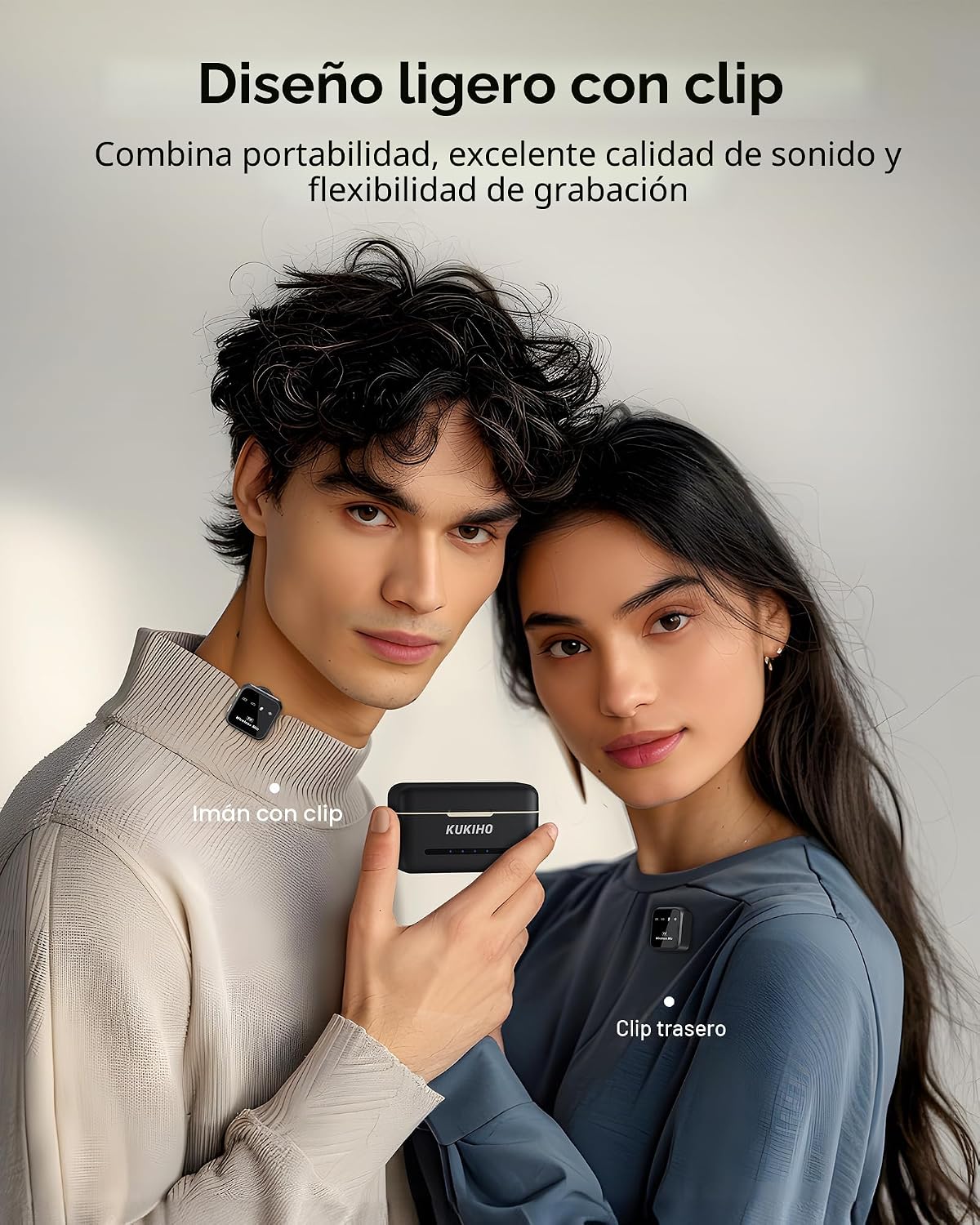 MICRÓFONO INALÁMBRICO KUKIHO TIPO LAVALIER PARA IPHONE IPAD ANDROID CON ESTUCHE DE CARGA Y 80 HORAS DE BATERÍA - 3