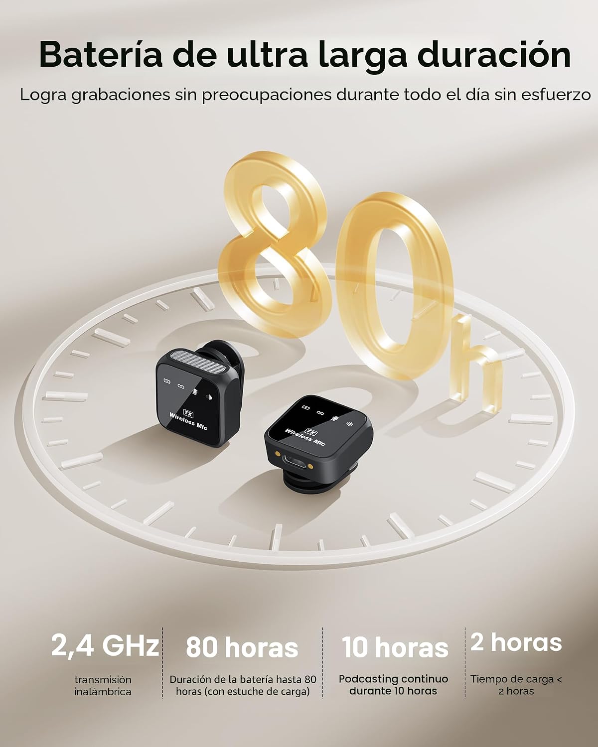 MICRÓFONO INALÁMBRICO KUKIHO TIPO LAVALIER PARA IPHONE IPAD ANDROID CON ESTUCHE DE CARGA Y 80 HORAS DE BATERÍA - 5