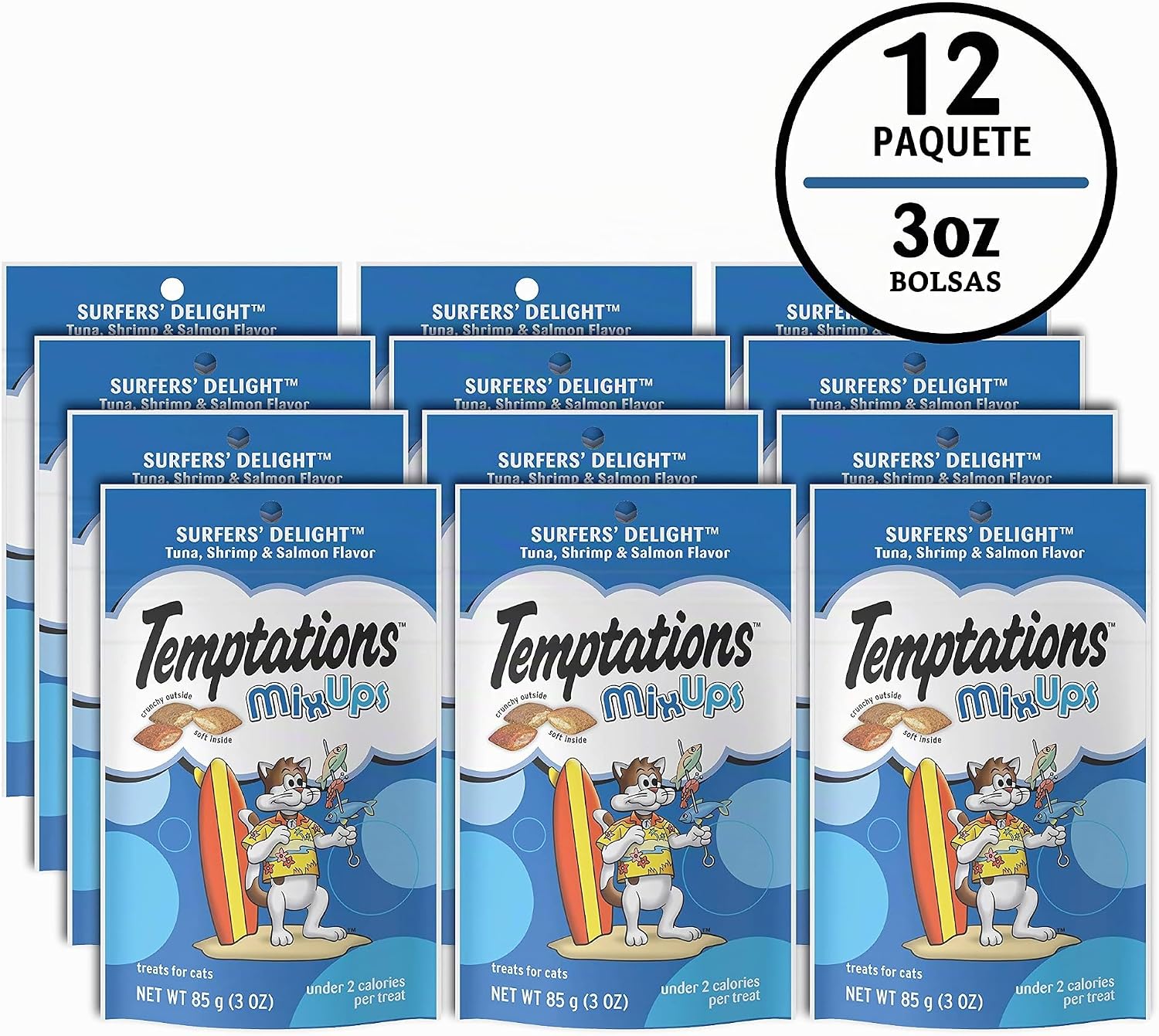 TEMPTATIONS MIXUPS CRUNCHY CAT TREATS SURFER'S DELIGHT 3 OZ PACK 12 UNIDADES - 2