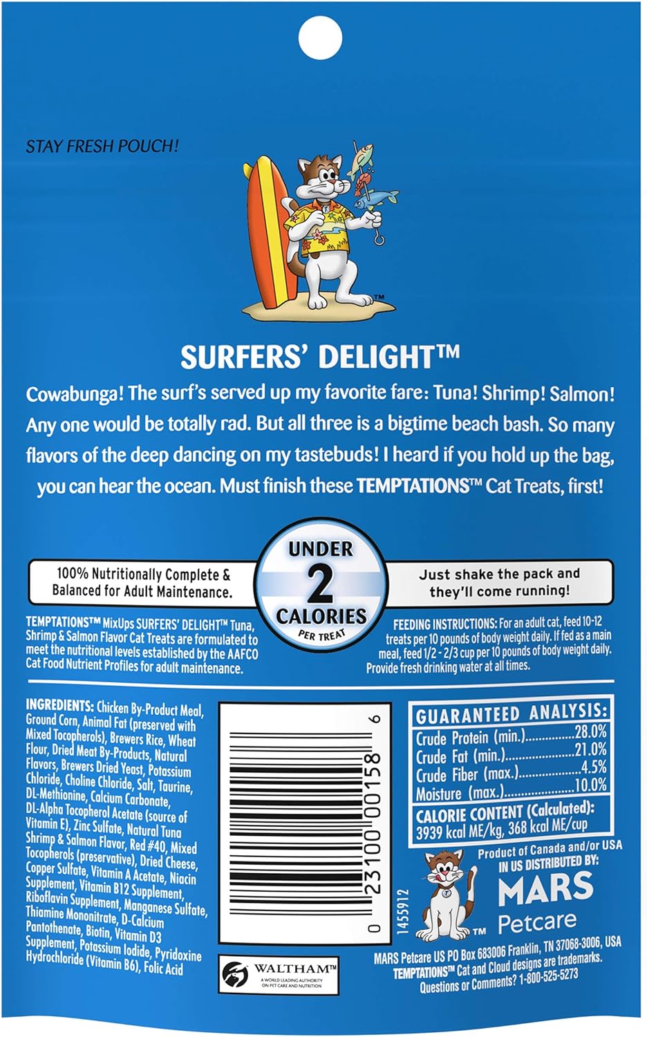 TEMPTATIONS MIXUPS CRUNCHY CAT TREATS SURFER'S DELIGHT 3 OZ PACK 12 UNIDADES - 3