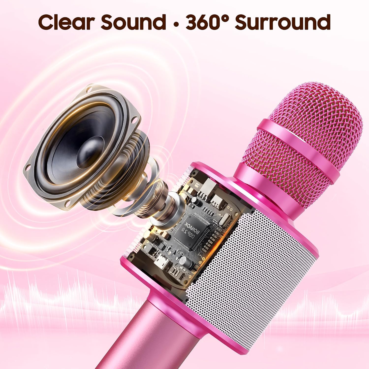 MICRÓFONO KARAOKE BLUETOOTH BONAOK PORTÁTIL PARA ADULTOS Y NIÑOS - 2