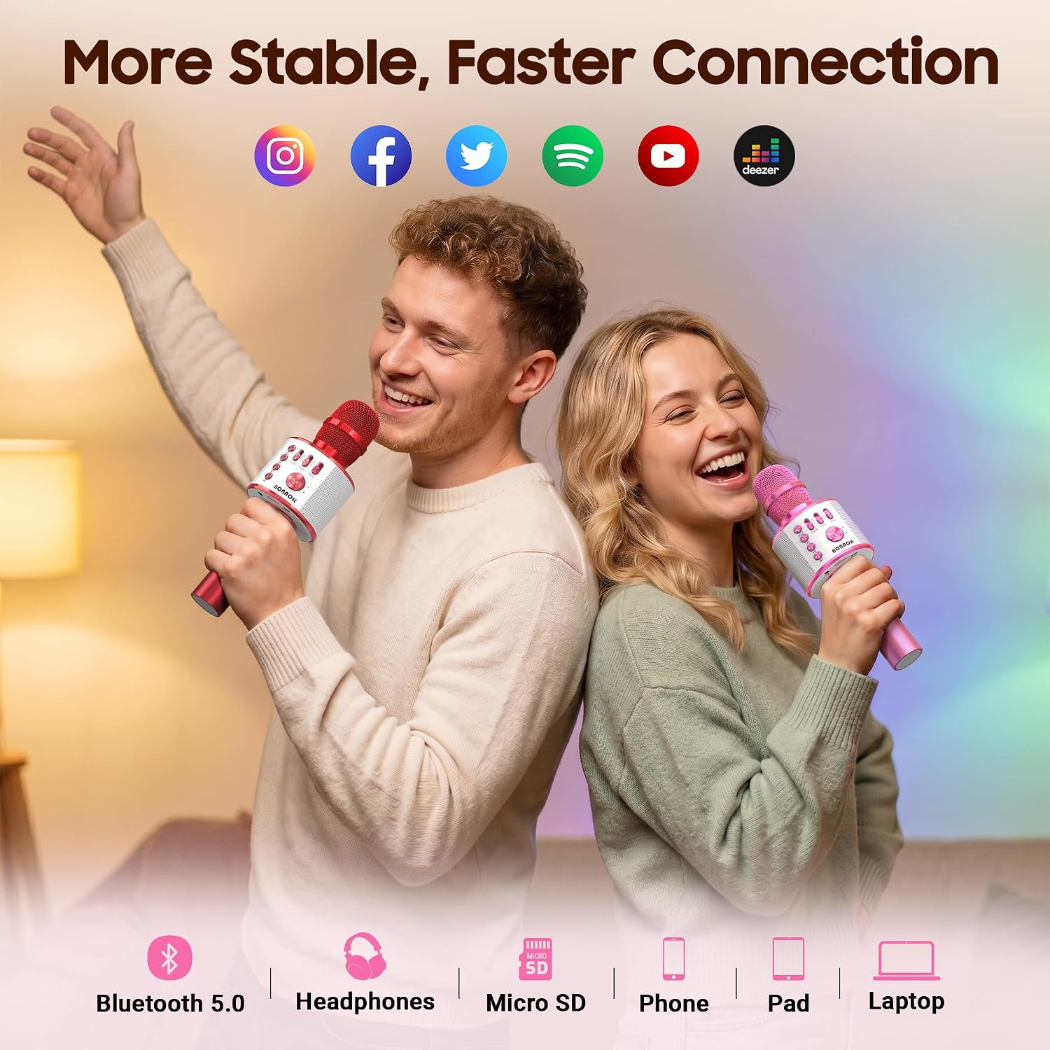 MICRÓFONO KARAOKE BLUETOOTH BONAOK PORTÁTIL PARA ADULTOS Y NIÑOS - 3