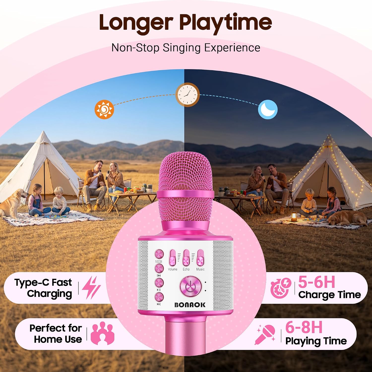 MICRÓFONO KARAOKE BLUETOOTH BONAOK PORTÁTIL PARA ADULTOS Y NIÑOS - 4
