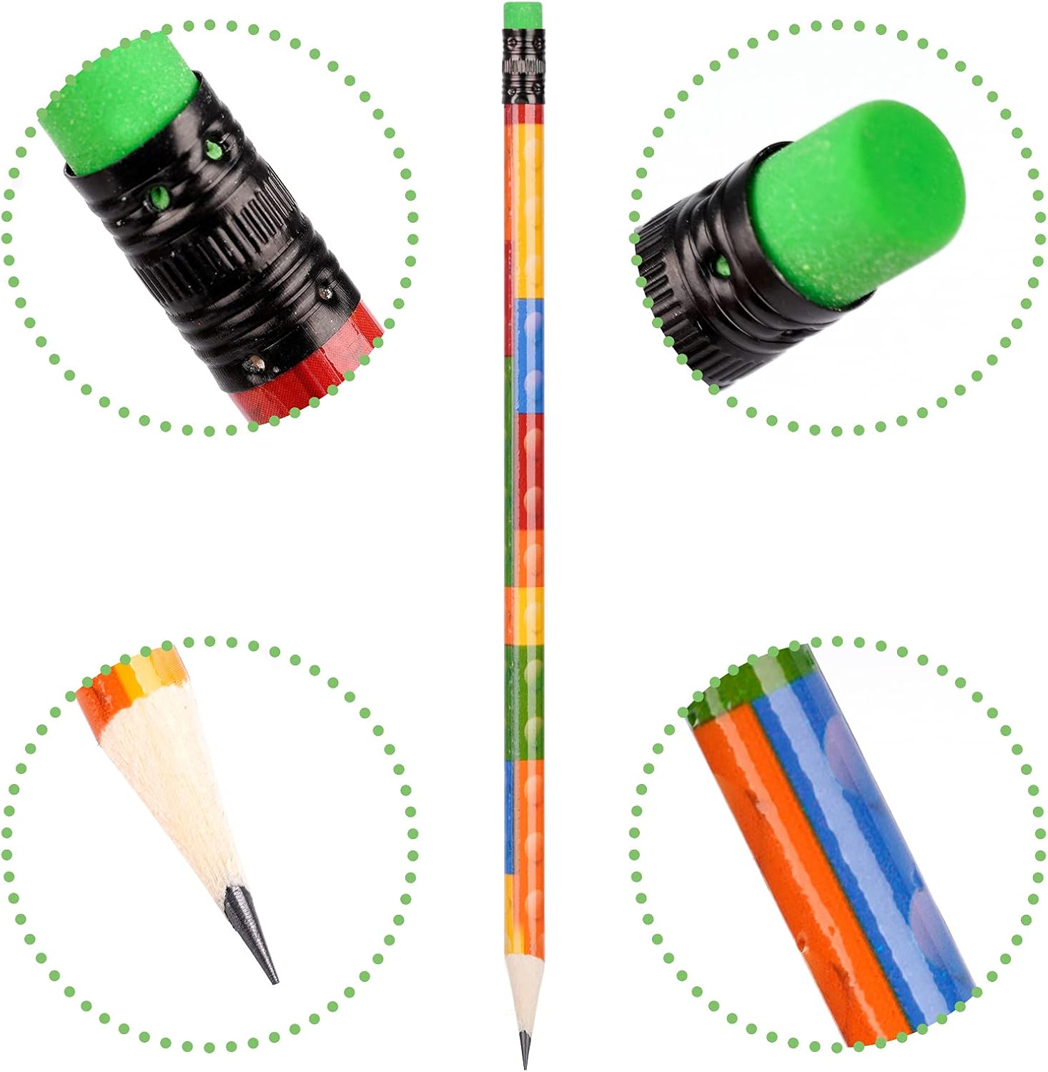 LÁPICES DE MADERA KOLEWO4EVER BLOQUES DE CONSTRUCCIÓN COLORIDOS CON BORRADOR 200 PIEZAS - 5