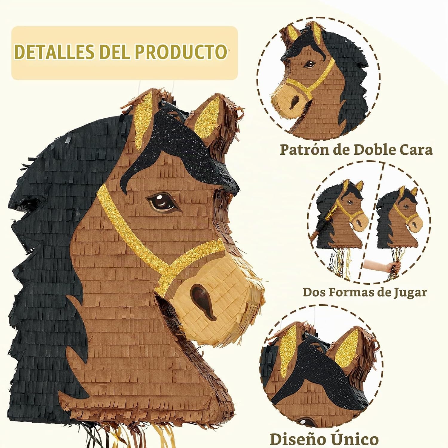 PIÑATA CABALLO MARRÓN WERNNSAI PARA FIESTA TEMÁTICA VAQUERO - 5
