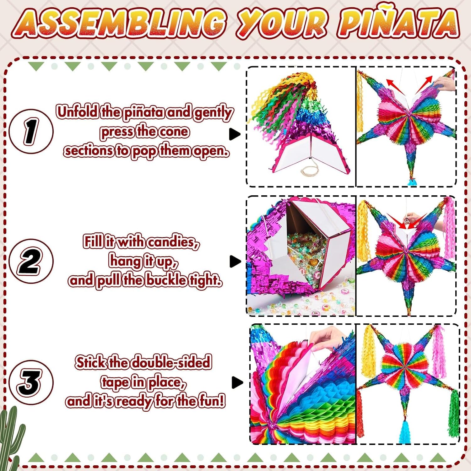 PIÑATA ESTRELLA MEXICANA WERNNSAI 32 PULGADAS CINCO DE MAYO PLEGABLE - 3