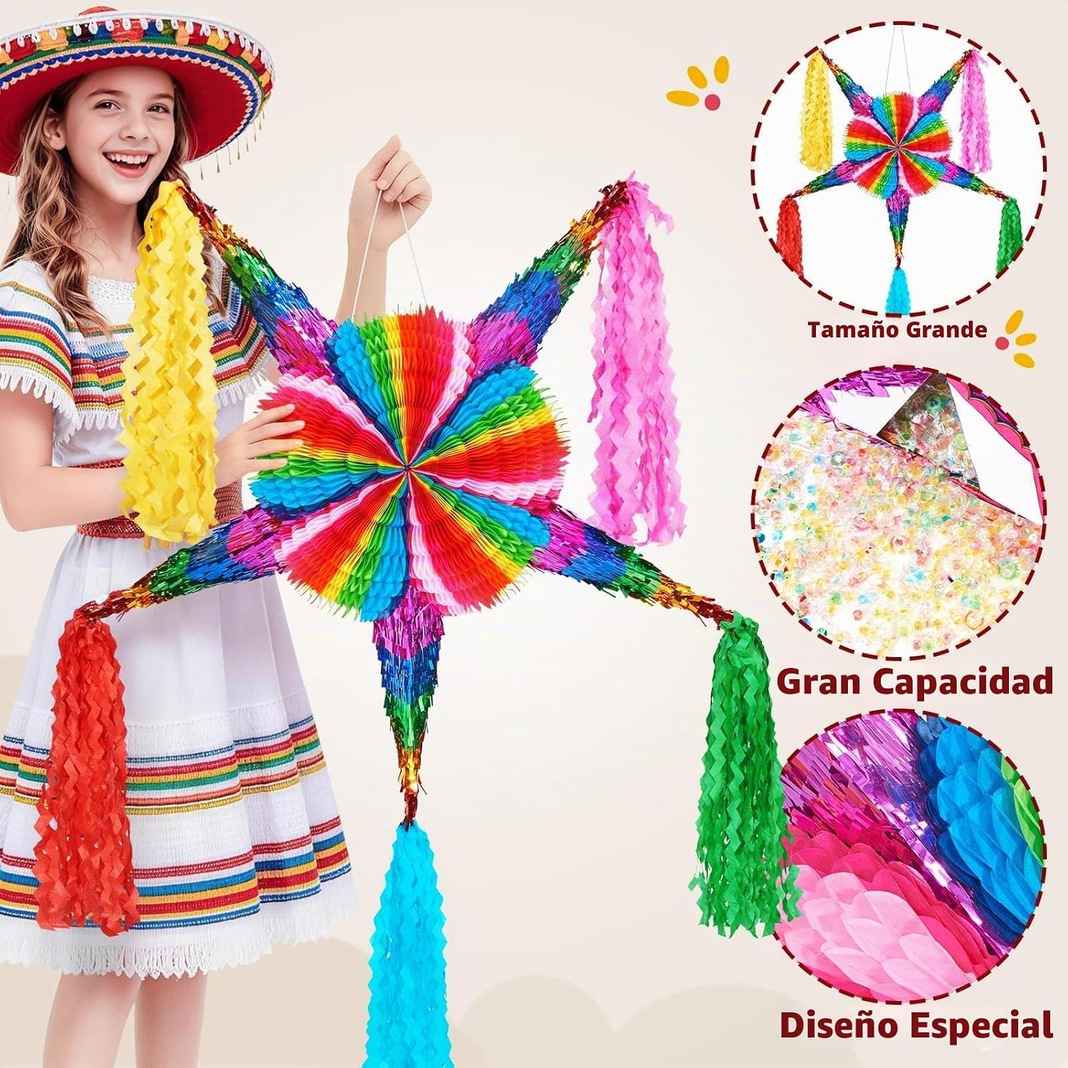PIÑATA ESTRELLA MEXICANA WERNNSAI 32 PULGADAS CINCO DE MAYO PLEGABLE - 4