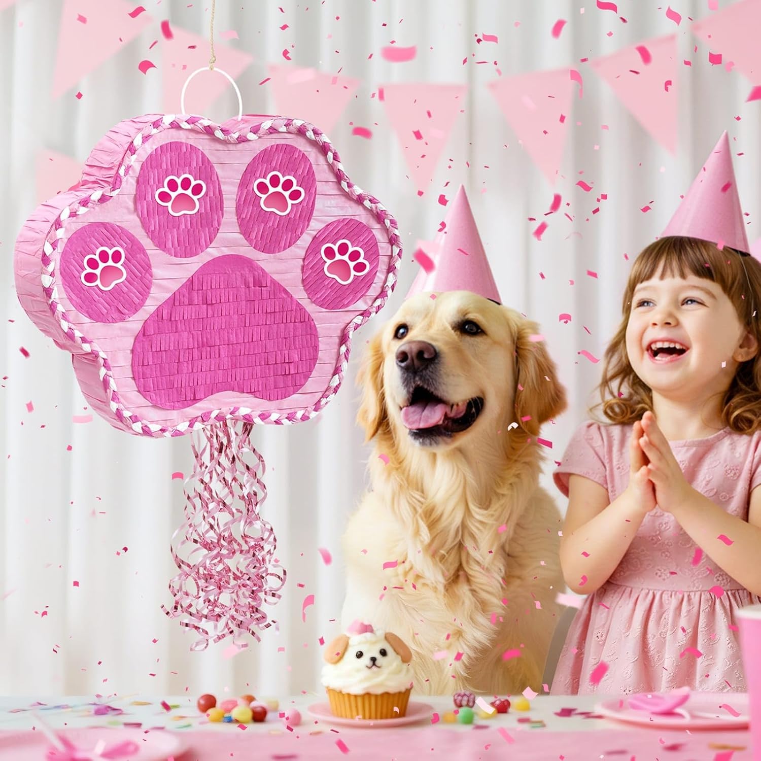 PIÑATA PATA DE PERRO ROSA WERNNSAI 16' X 13.4' CON BATE Y ANTIFAZ - 2