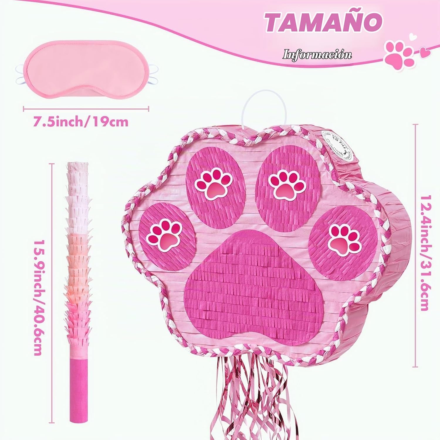 PIÑATA PATA DE PERRO ROSA WERNNSAI 16' X 13.4' CON BATE Y ANTIFAZ - 3