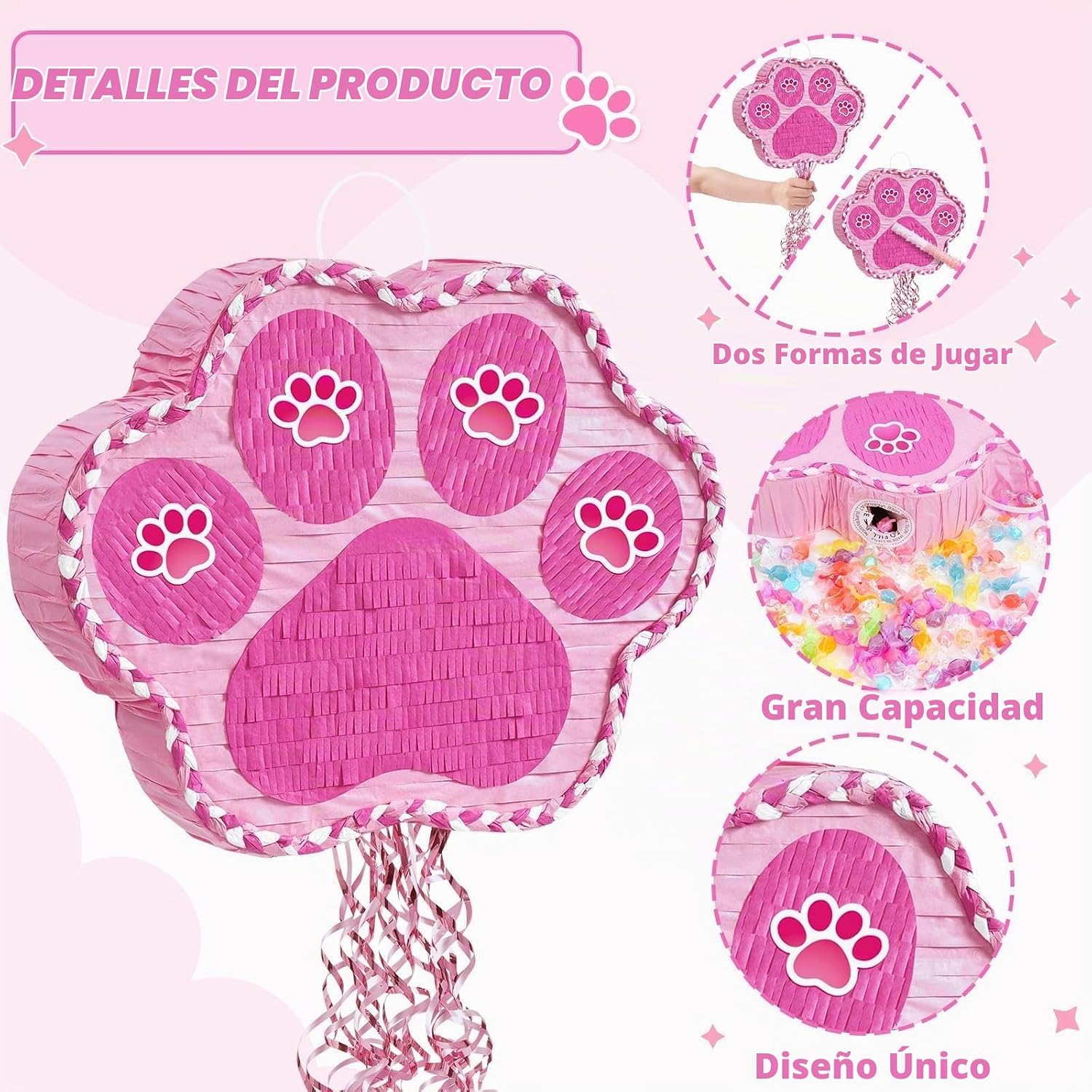 PIÑATA PATA DE PERRO ROSA WERNNSAI 16' X 13.4' CON BATE Y ANTIFAZ - 4