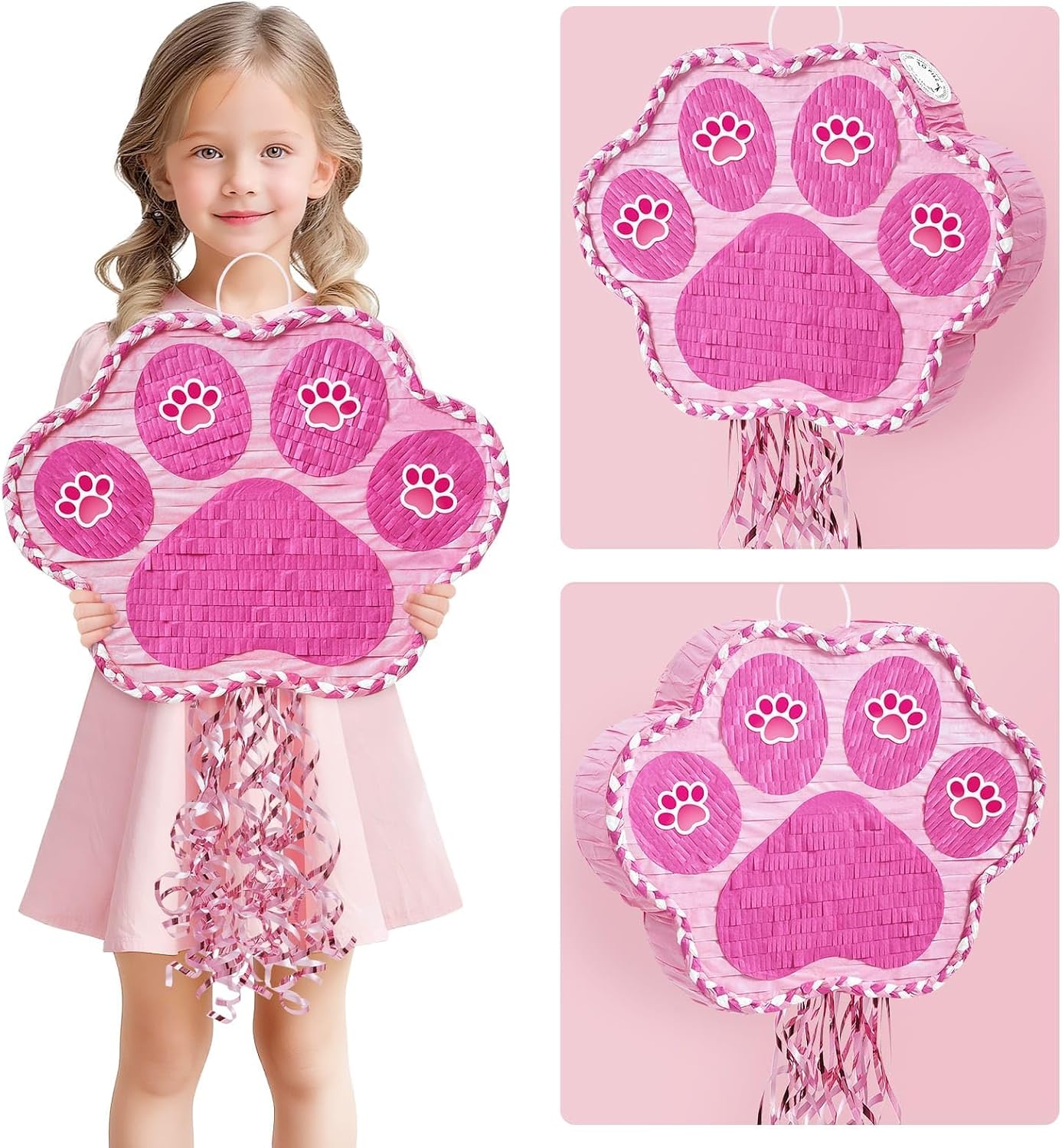 PIÑATA PATA DE PERRO ROSA WERNNSAI 16' X 13.4' CON BATE Y ANTIFAZ - 5