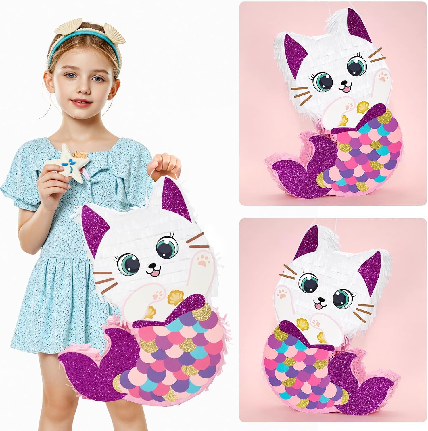 PIÑATA GATO SIRENA WERNNSAI PARA FIESTA DE CUMPLEAÑOS NIÑAS - 5