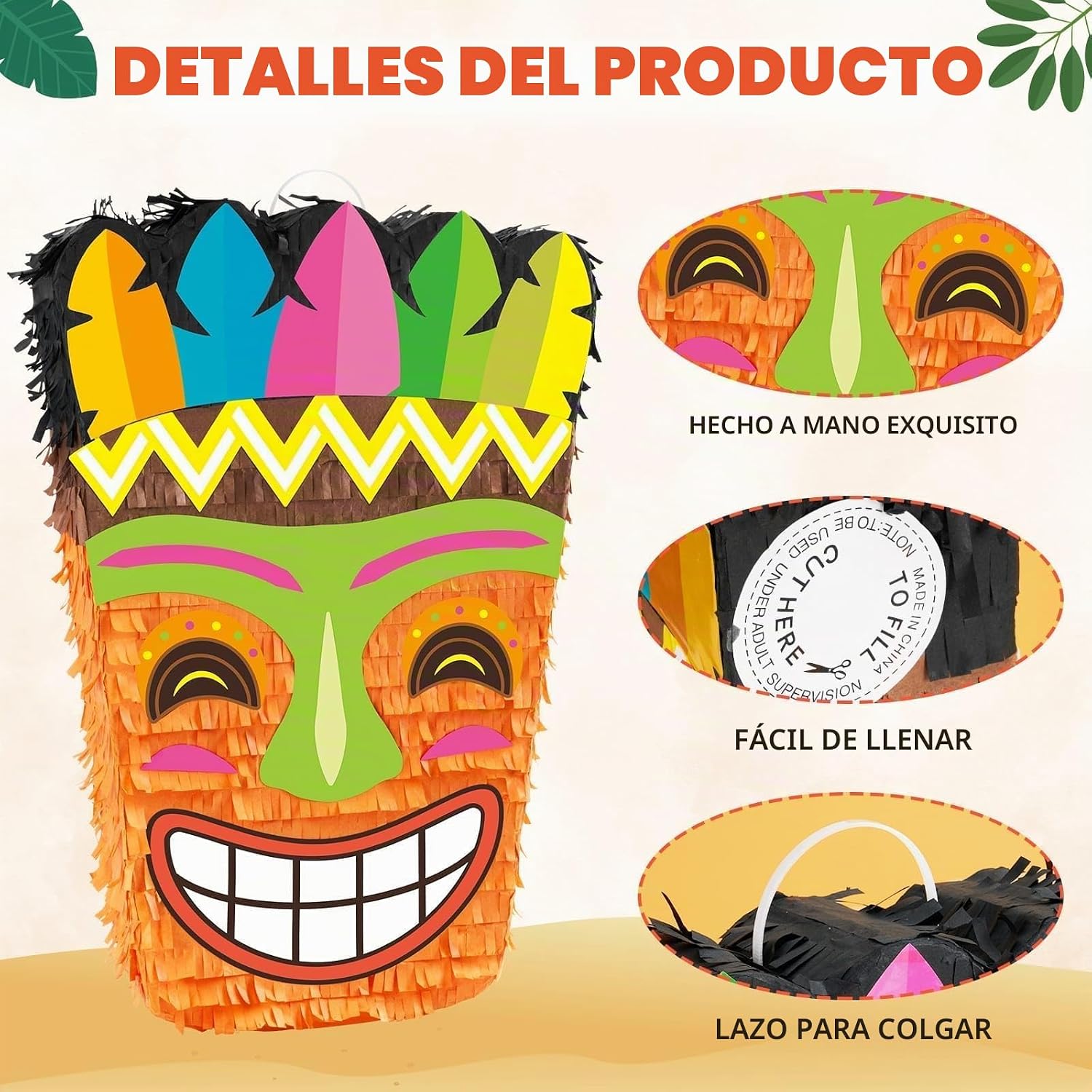 PIÑATA TIKI HAWAII WERNNSAI CON ANTIFAZ Y BATE - 4