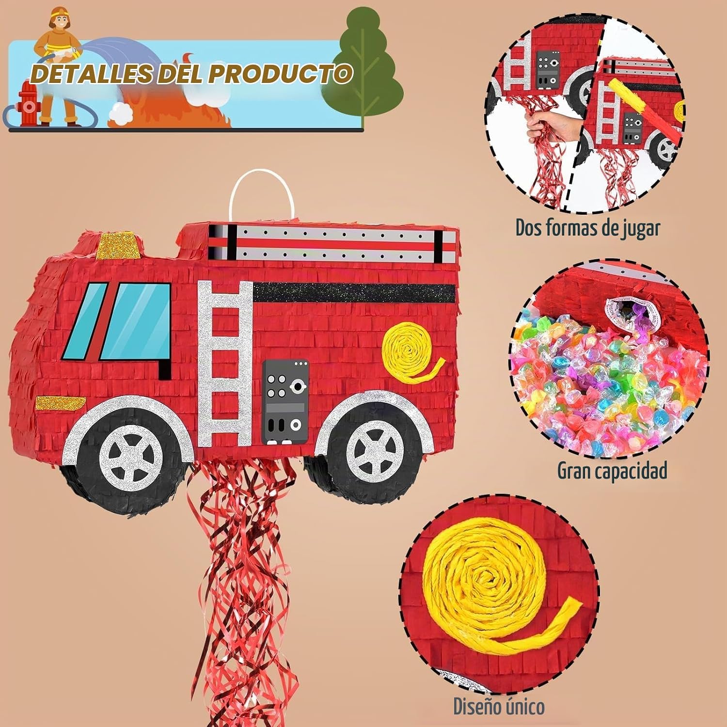 PIÑATA CAMIÓN DE BOMBEROS WERNNSAI ROJO - 4