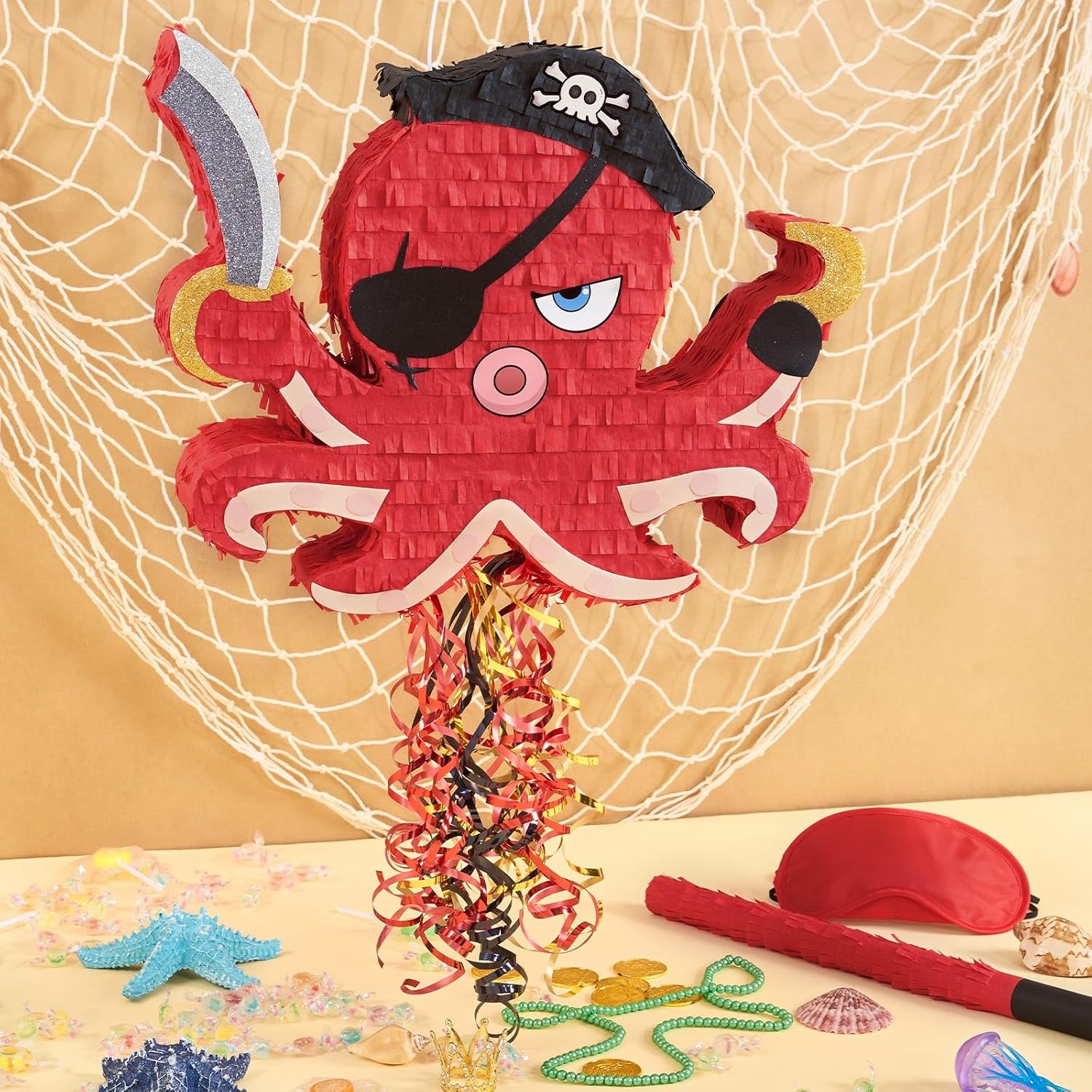 PIÑATA PULPO PIRATA WERNNSAI ROJA CON ACCESORIOS - 2