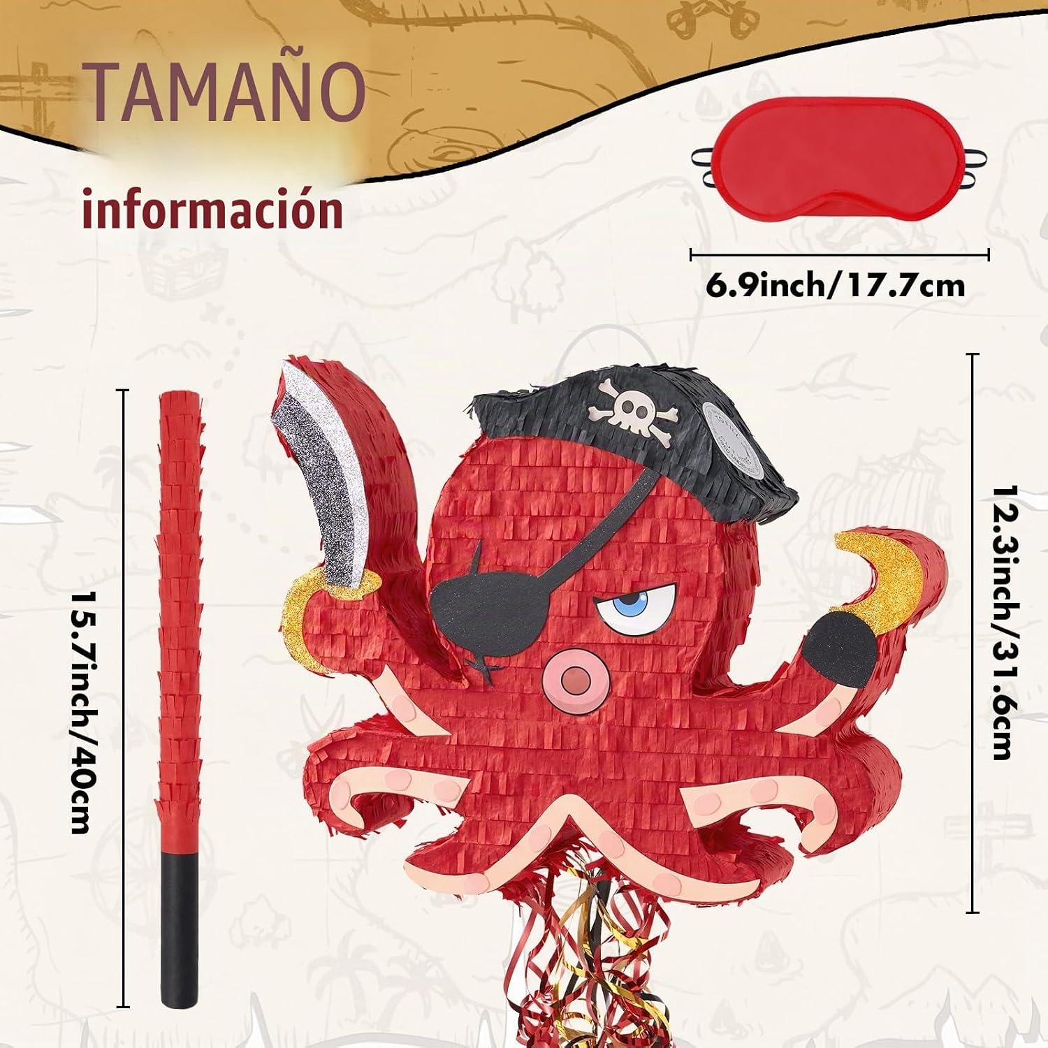 PIÑATA PULPO PIRATA WERNNSAI ROJA CON ACCESORIOS - 3