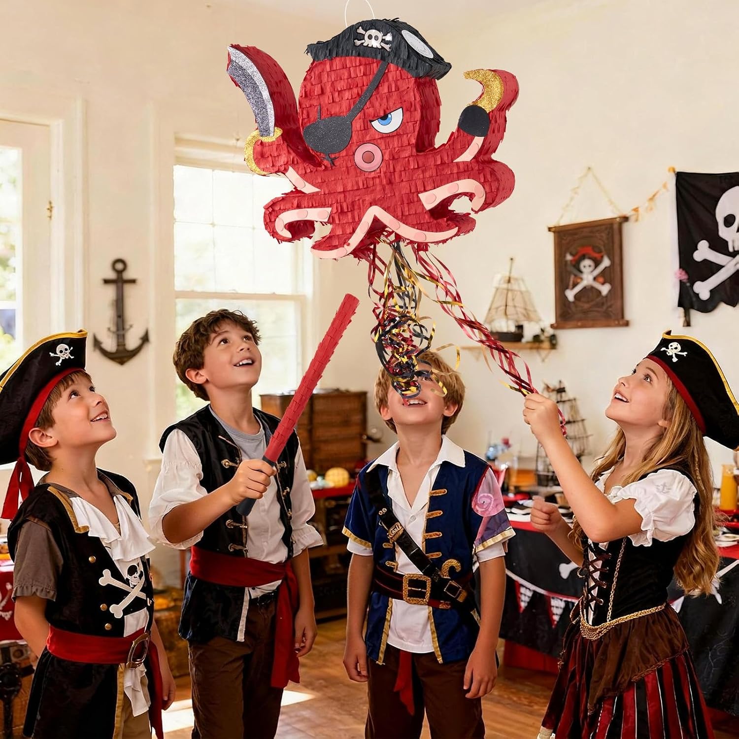 PIÑATA PULPO PIRATA WERNNSAI ROJA CON ACCESORIOS - 5