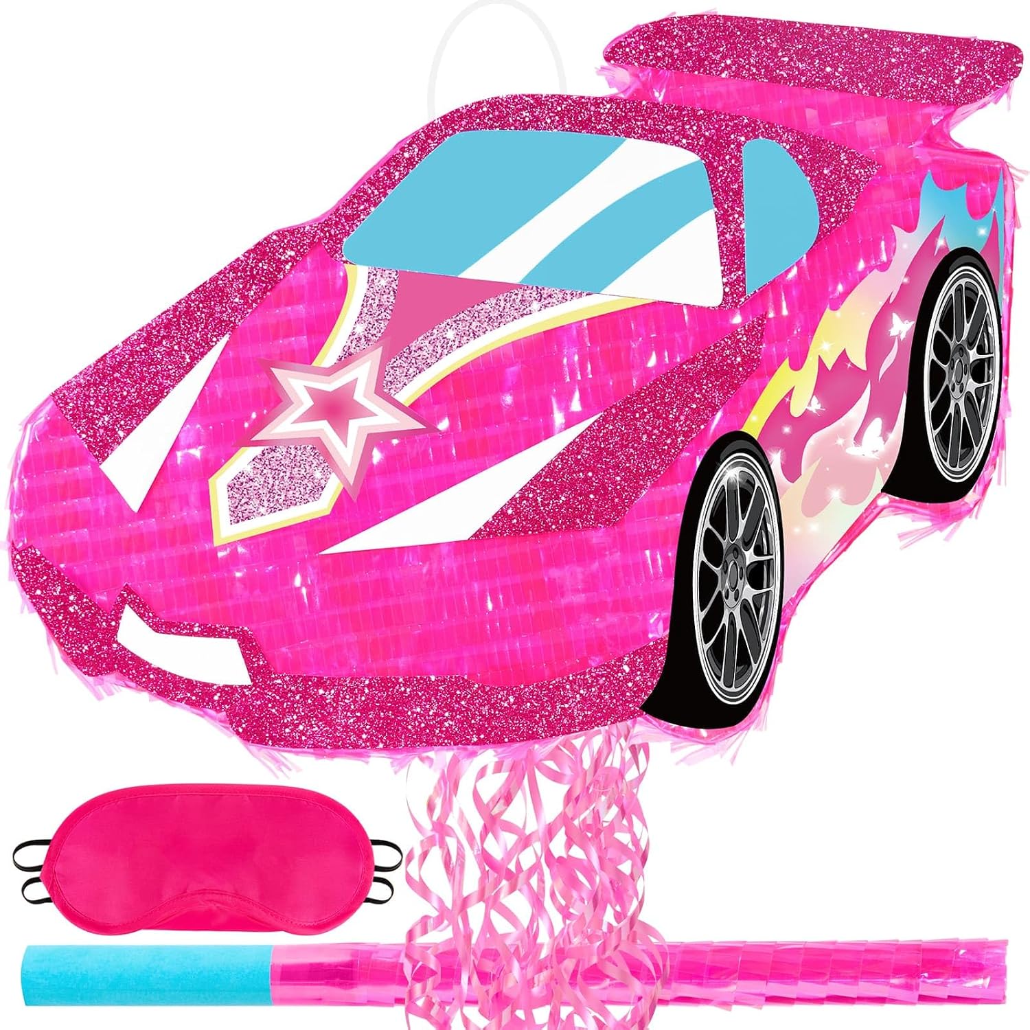 PIÑATA AUTO DE CARRERAS ROSA WERNNSAI PARA NIÑAS CON ACCESORIOS - 1