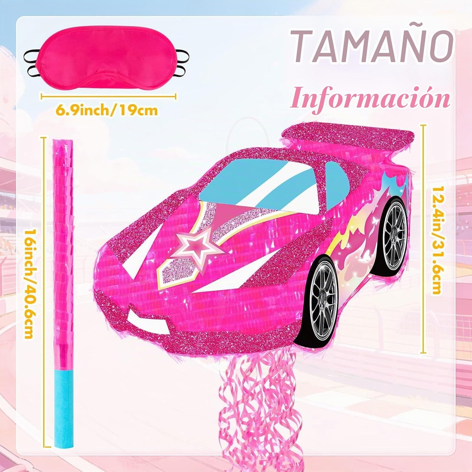 PIÑATA AUTO DE CARRERAS ROSA WERNNSAI PARA NIÑAS CON ACCESORIOS - 3