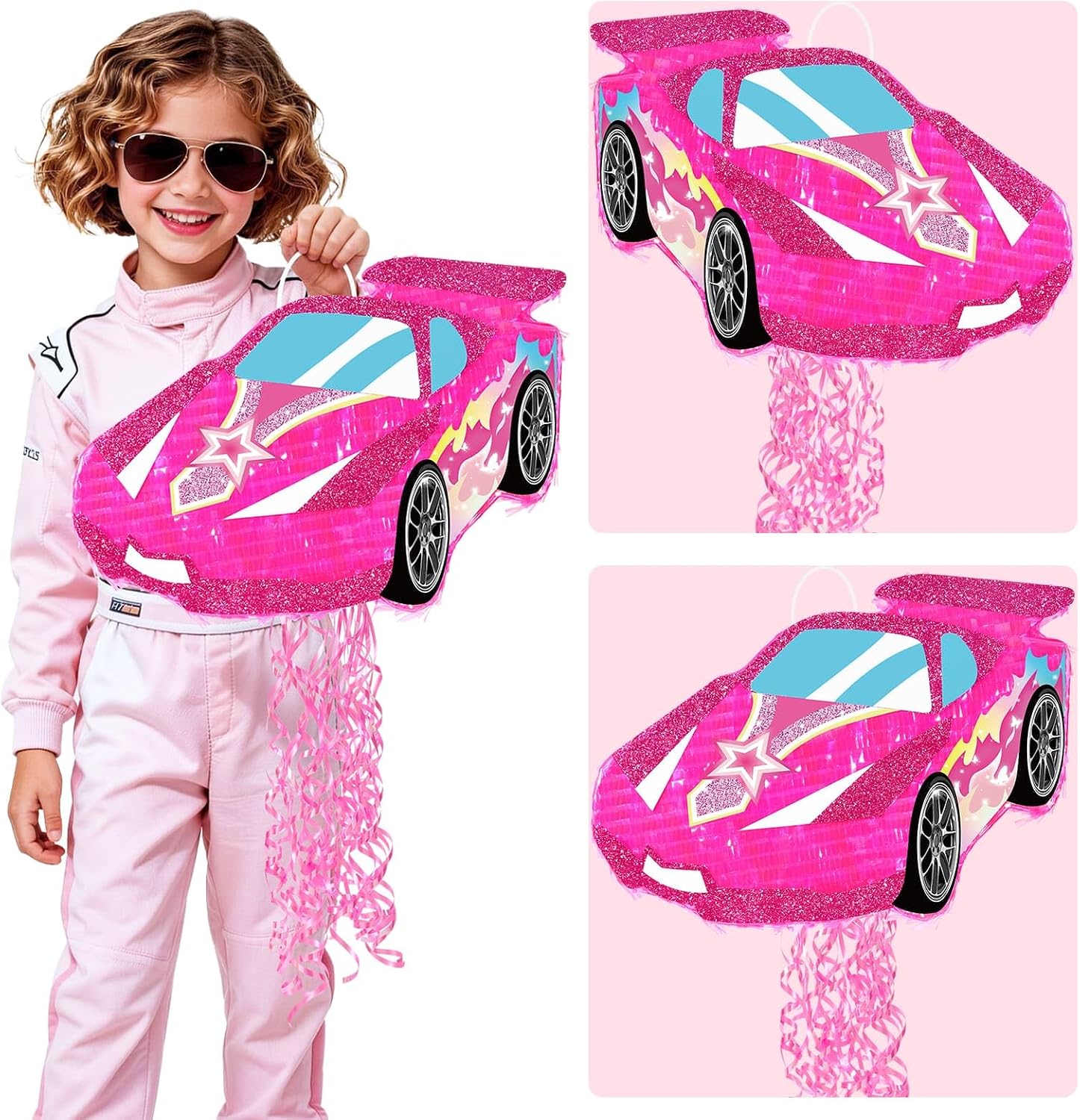 PIÑATA AUTO DE CARRERAS ROSA WERNNSAI PARA NIÑAS CON ACCESORIOS - 5
