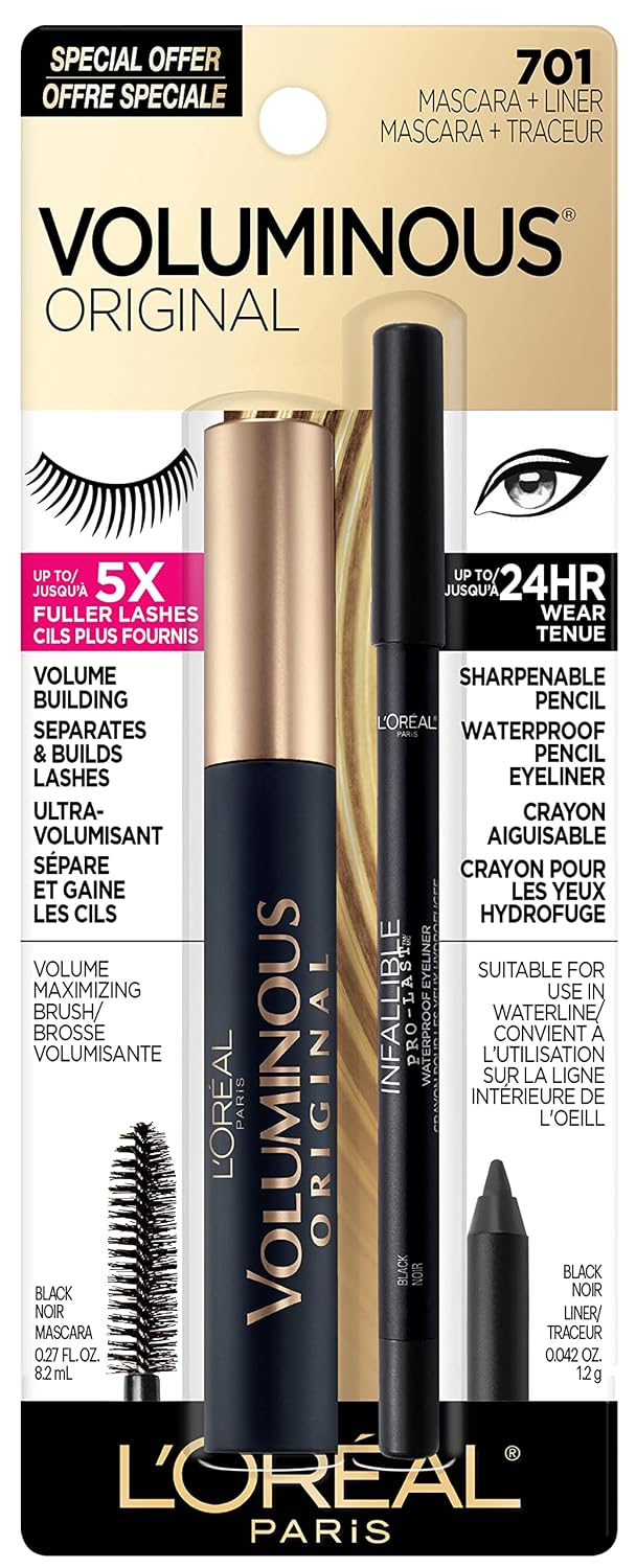 SET DE MAQUILLAJE L'ORÉAL PARIS VOLUMINOUS MASCARA Y EYELINER NEGRO - 1