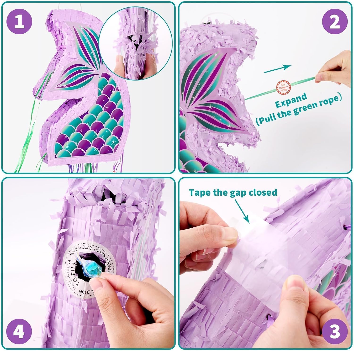 PIÑATA SIRENA PLEGABLE WERNNSAI PARA FIESTAS INFANTILES - 2
