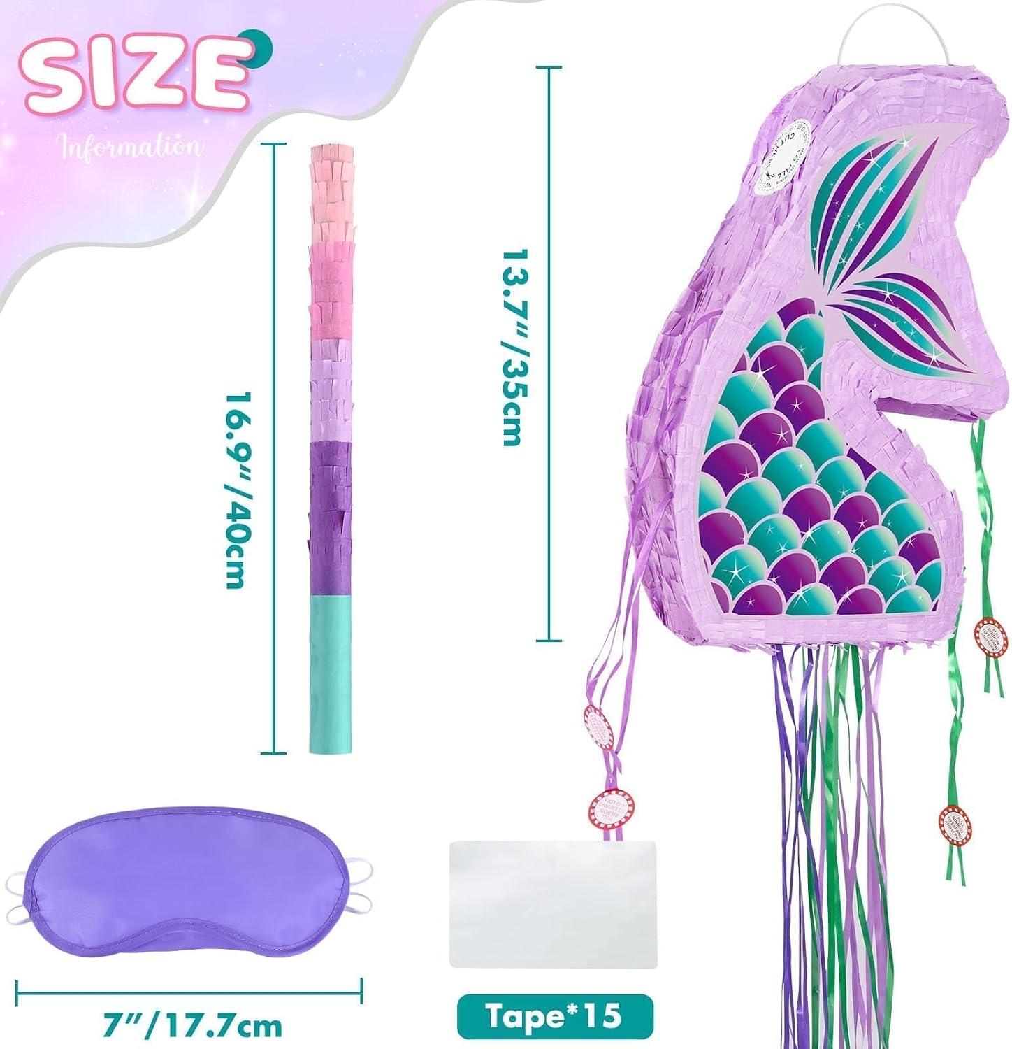 PIÑATA SIRENA PLEGABLE WERNNSAI PARA FIESTAS INFANTILES - 3