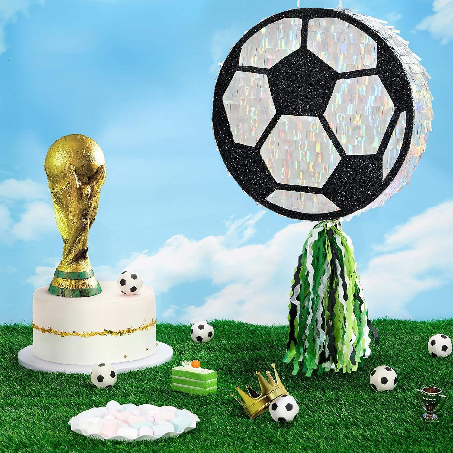 PIÑATA BALÓN DE FÚTBOL WERNNSAI DISEÑO NEGRO Y PLATEADO - 2