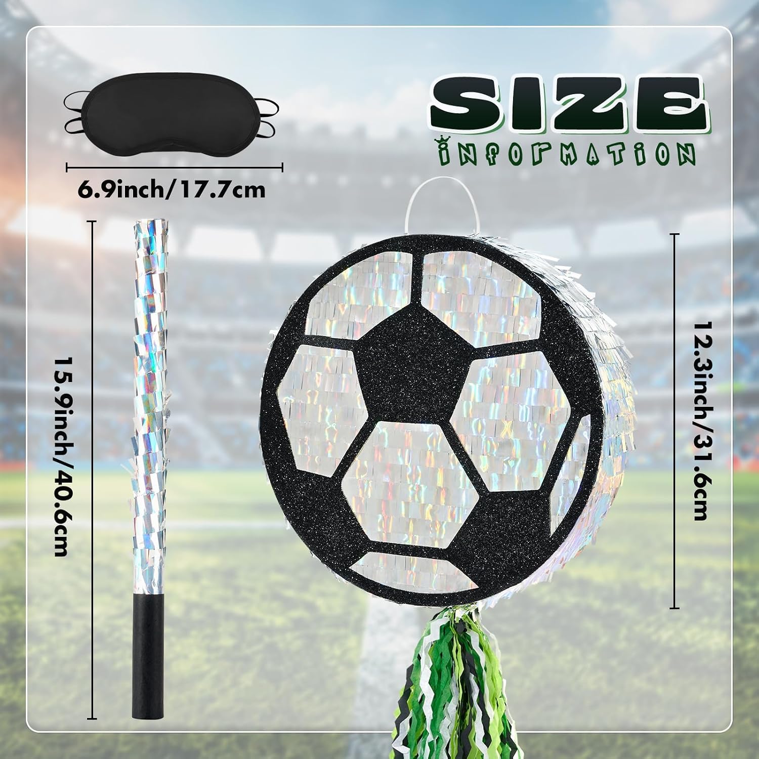 PIÑATA BALÓN DE FÚTBOL WERNNSAI DISEÑO NEGRO Y PLATEADO - 3