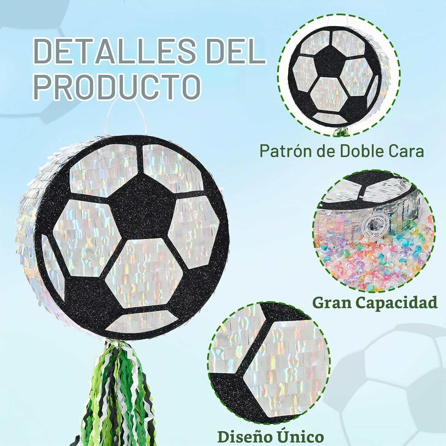 PIÑATA BALÓN DE FÚTBOL WERNNSAI DISEÑO NEGRO Y PLATEADO - 4