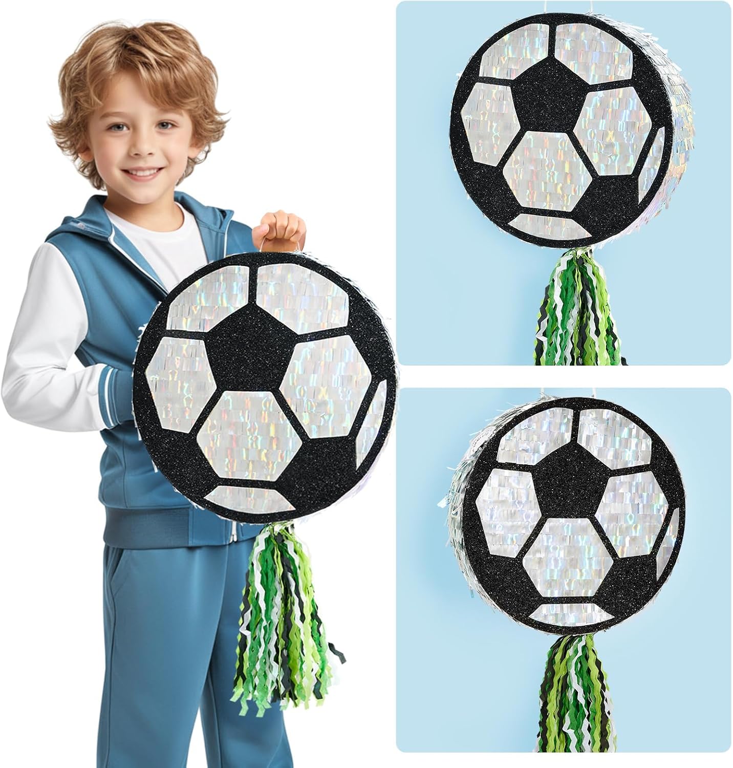 PIÑATA BALÓN DE FÚTBOL WERNNSAI DISEÑO NEGRO Y PLATEADO - 5