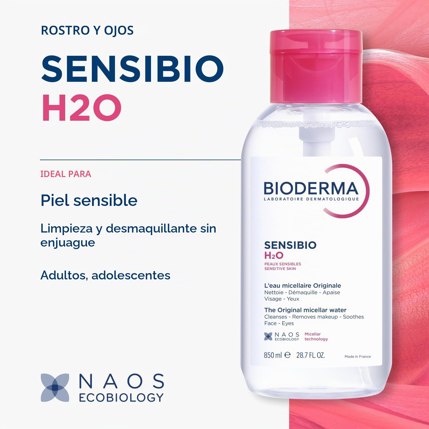 AGUA MICELAR BIODERMA SENSIBIO H2O DESMAQUILLANTE PARA PIEL SENSIBLE - 3