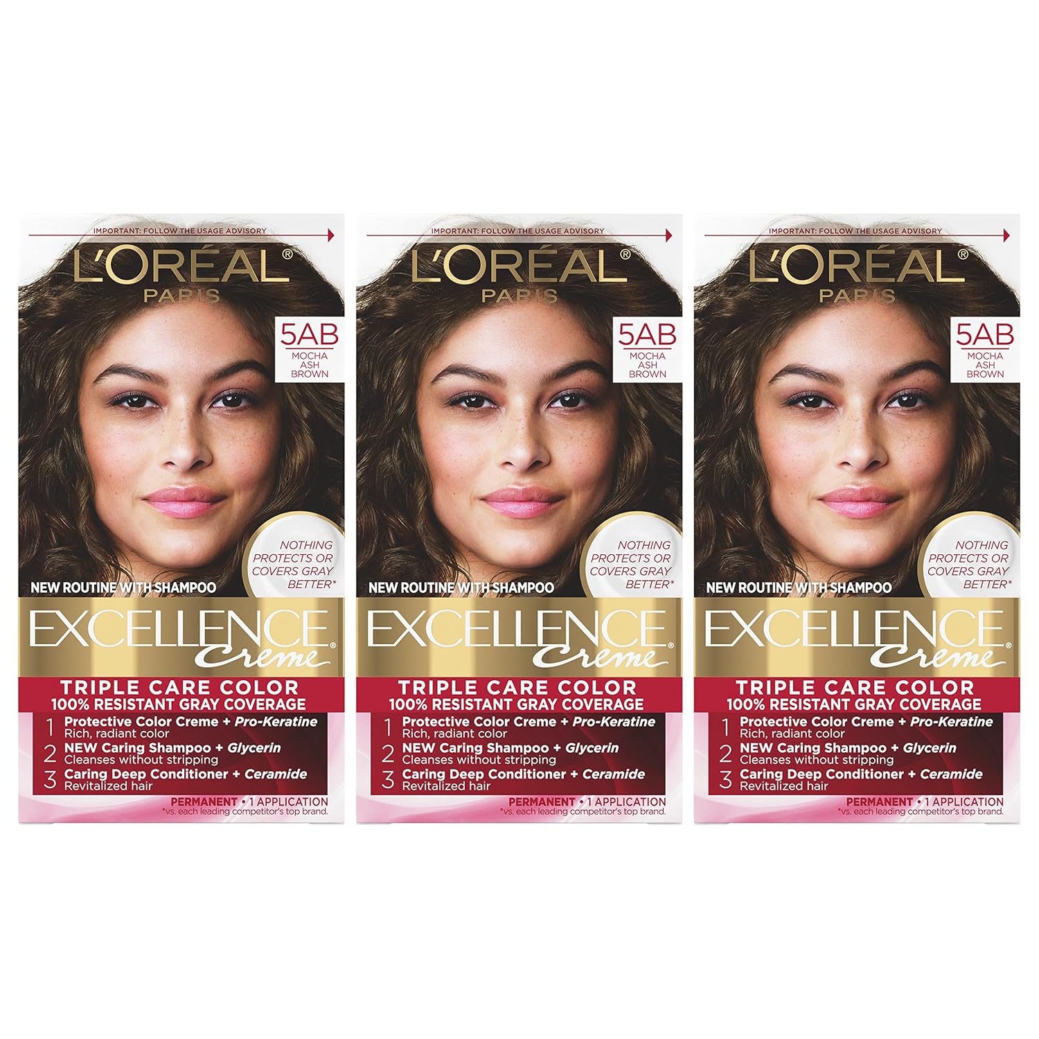 TINTURA L'ORÉAL PARIS EXCELLENCE CRÈME 5AB CASTAÑO CENIZA MOCHA PACK DE 3 - 1