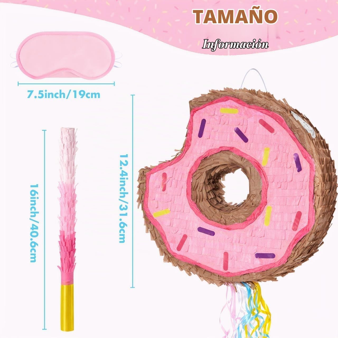 PIÑATA DONUT ROSADO WERNNSAI CON CUERDA PARA NIÑAS - 3