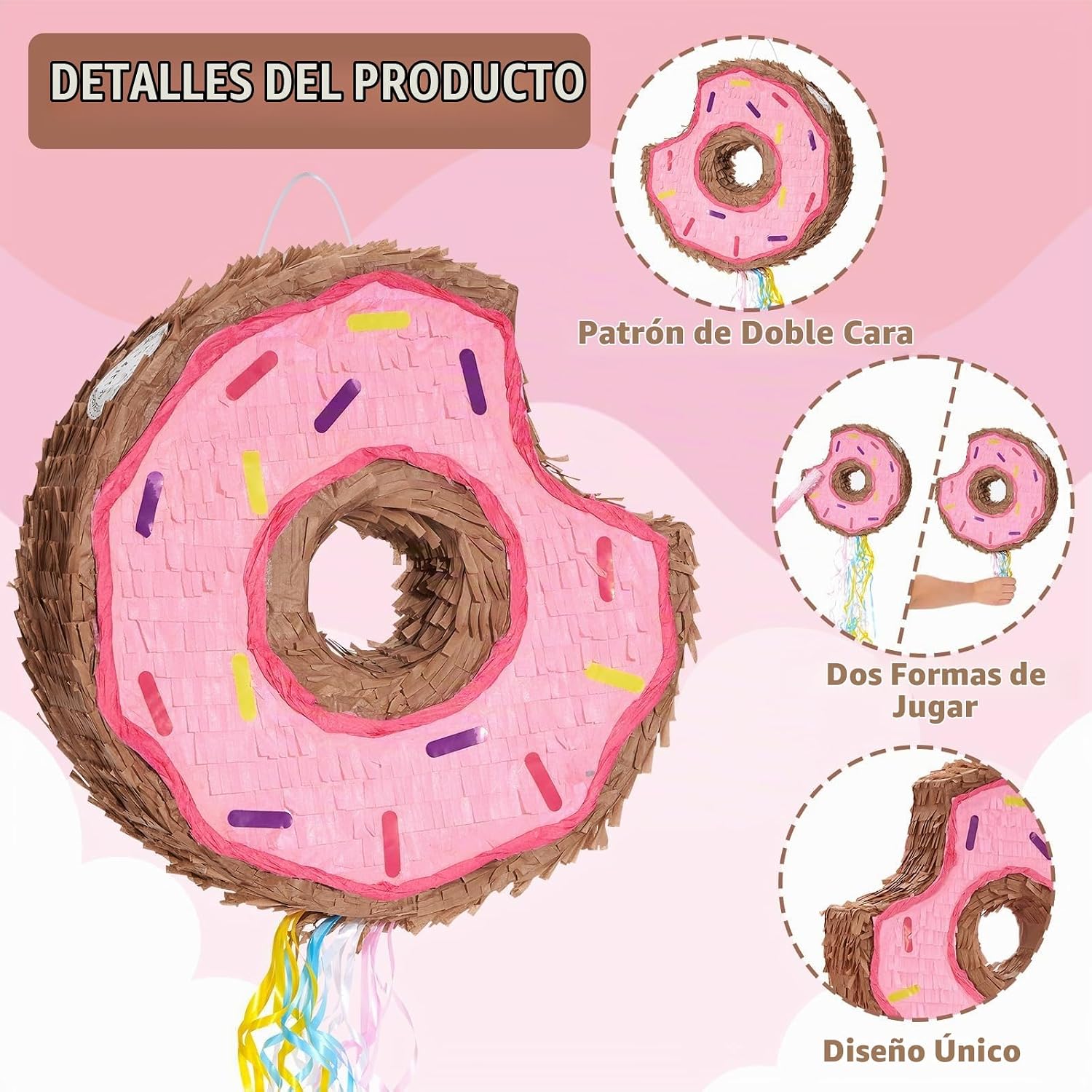 PIÑATA DONUT ROSADO WERNNSAI CON CUERDA PARA NIÑAS - 4