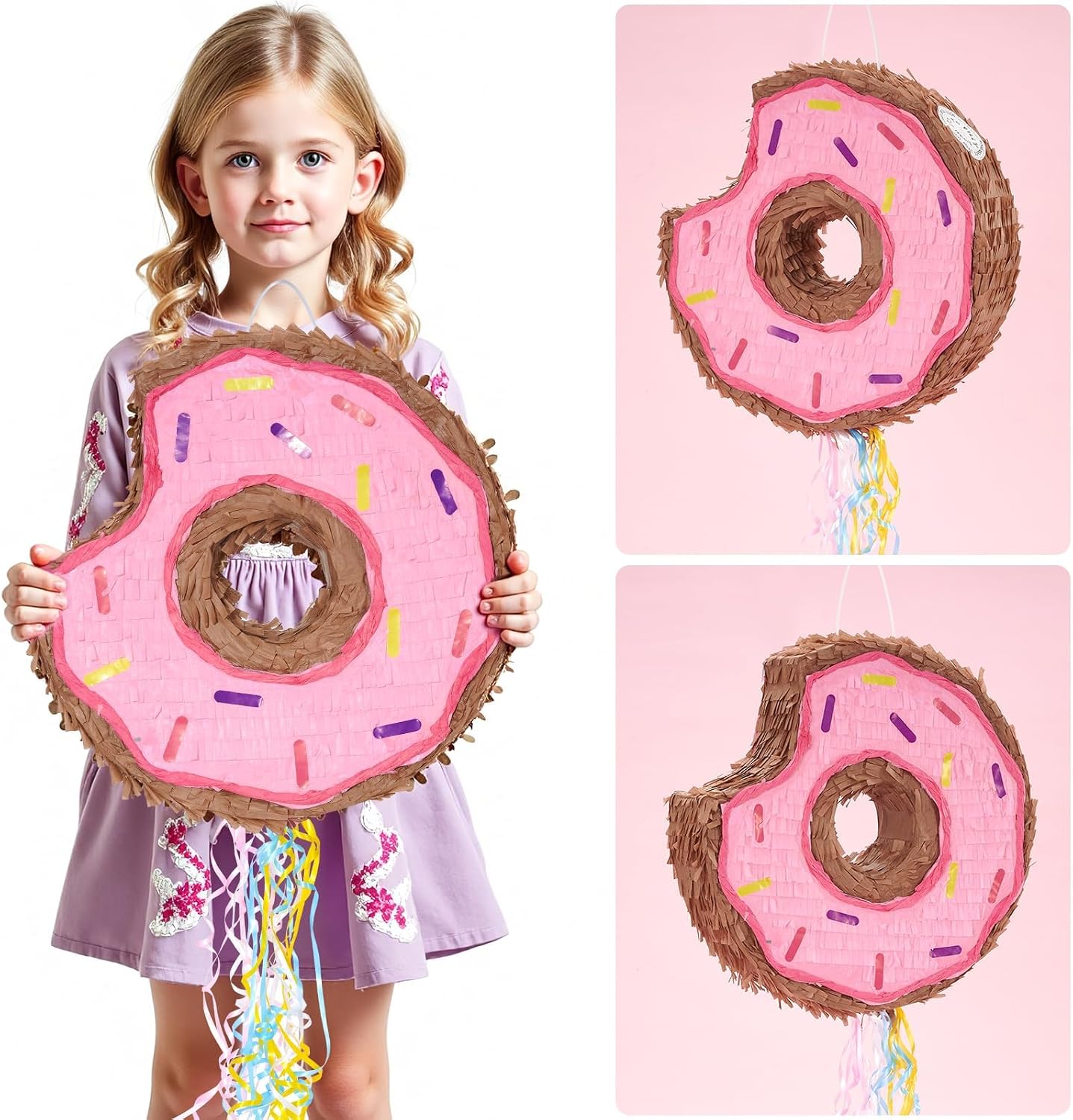PIÑATA DONUT ROSADO WERNNSAI CON CUERDA PARA NIÑAS - 5