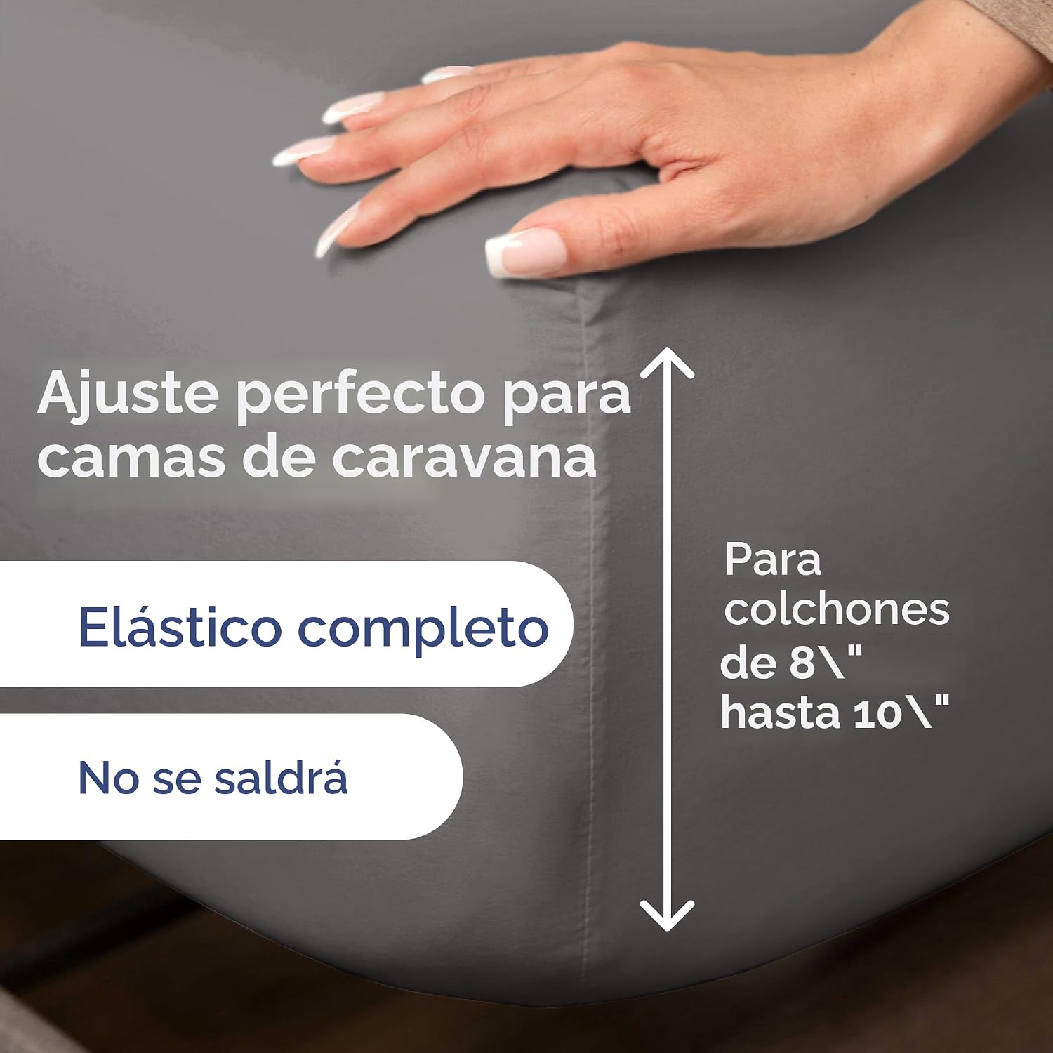 JUEGO DE SÁBANAS SHORT QUEEN 4 PIEZAS GRIS OSCURO PARA CARAVANA - 3