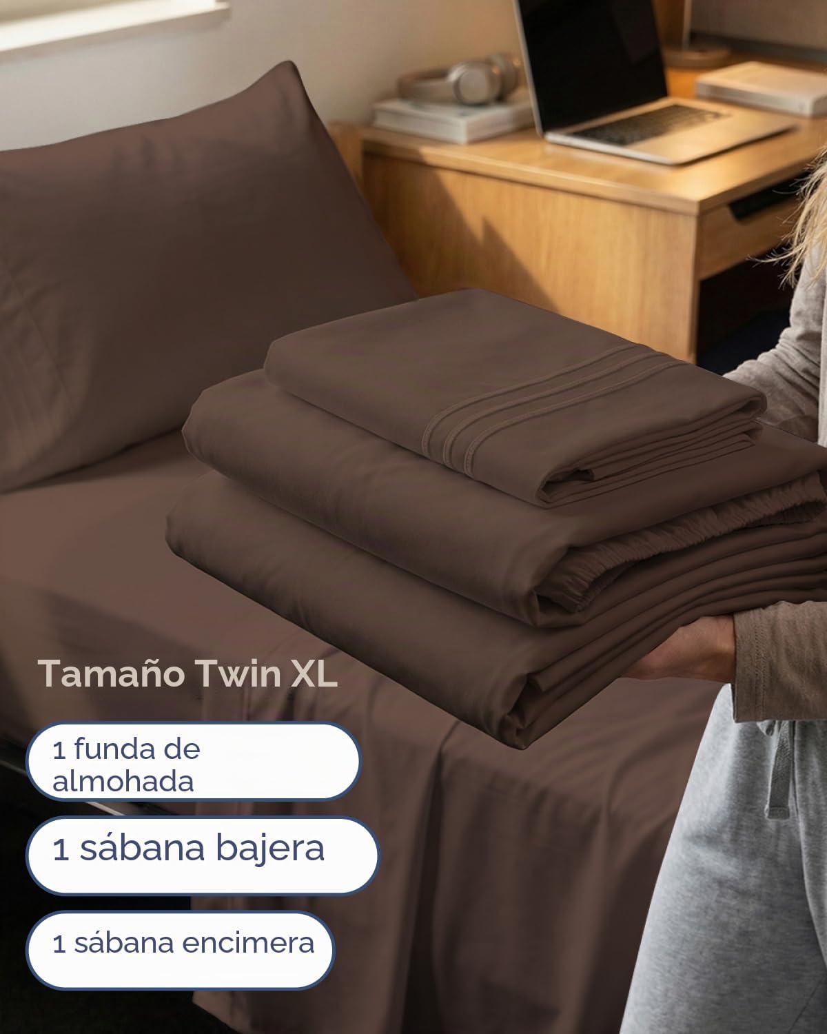 JUEGO DE SÁBANAS TWIN SIZE 3 PIEZAS MICROFIBRA MARRÓN CGK UNLIMITED - 3