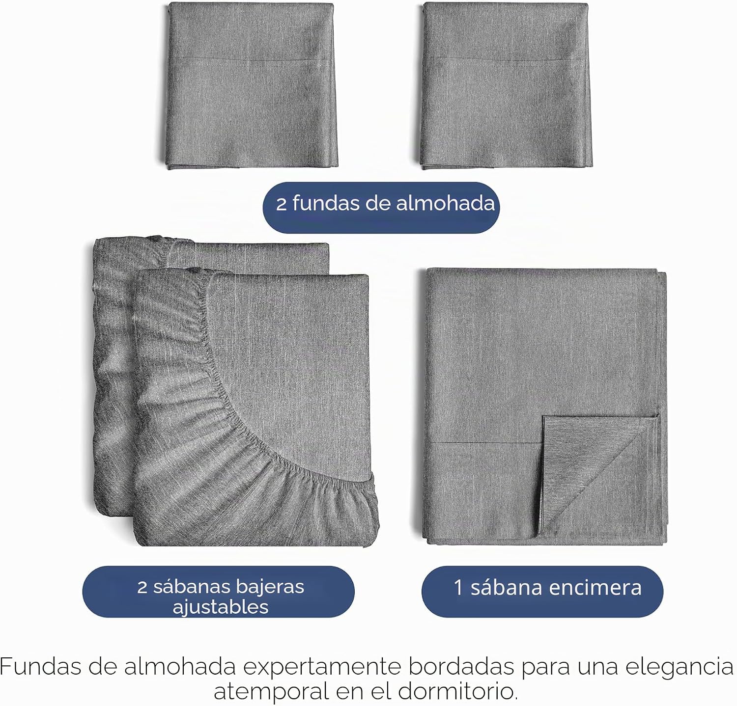 JUEGO DE SÁBANAS SPLIT KING 5 PIEZAS CGK UNLIMITED GRIS JASPEADO - 2